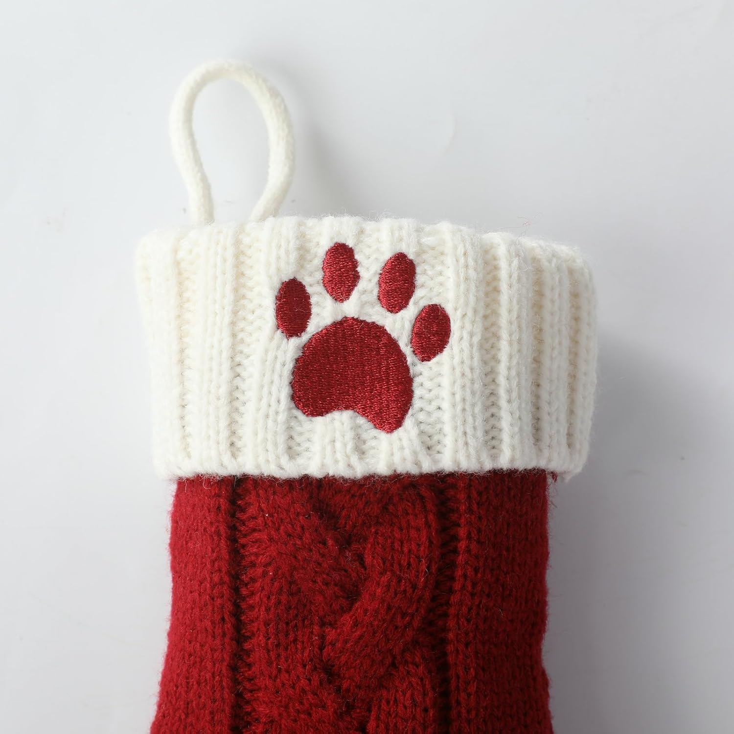 Dog Christmas Stocking, Pet Christmas Stockings with Embroidered Paw, 9 Inches Mini Red and White Knit Stocking for Dogs Cats, F