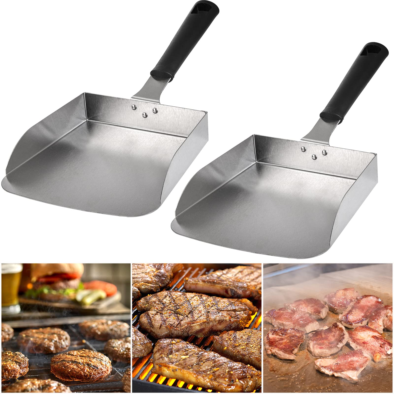 Yarlung 2 Pack Large Smash Burger Spatula, Stainless Steel Griddle Food Mover Bbq Grill Food Shovel Scraper Scoop For Fried Food