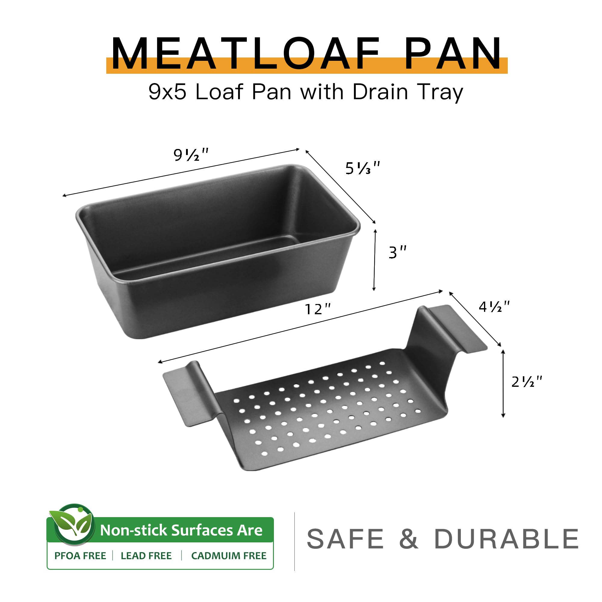 Hongbake Meatloaf Pan With Drain Tray, 9 X 5 Inches Loaf Pans With Insert, Nonstick Meat Loaf For Baking, Reduce The Fat And Kic
