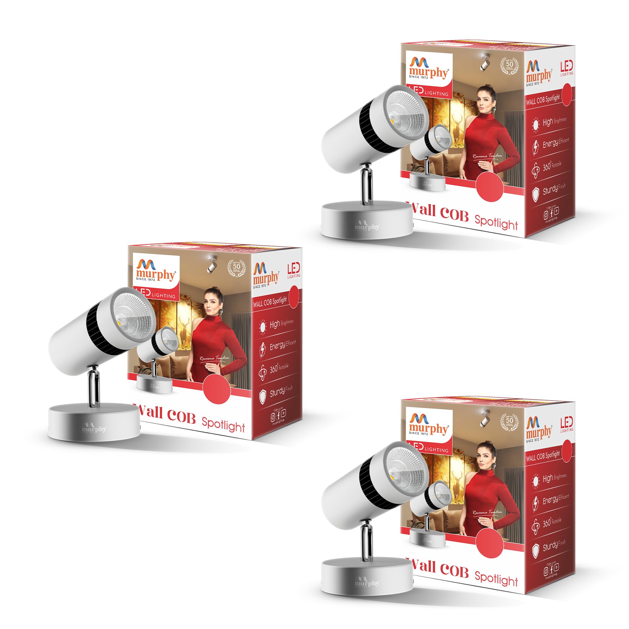 Murphy 10W Adjustable Aliminum Led Wall Cob Surface Mounted Spot Light With 2 Years Warranty (Warm White, Pack Of 3)