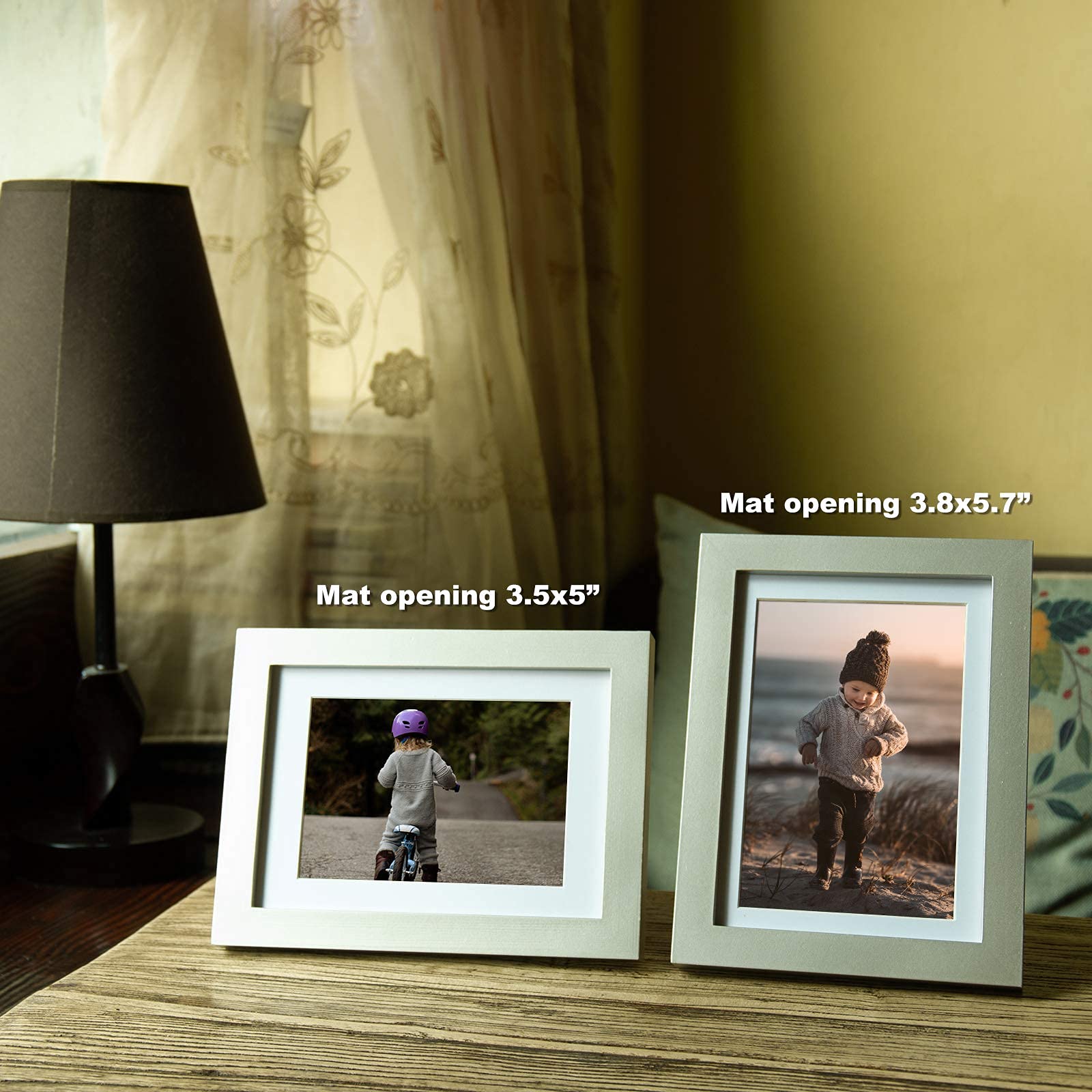 KINLINK 5x7 Picture Frame Light Grey, Solid Wood Frame 5x7 with Acrylic Plexiglass for Pictures 4x6 With Mat,Tabletop and Wall D