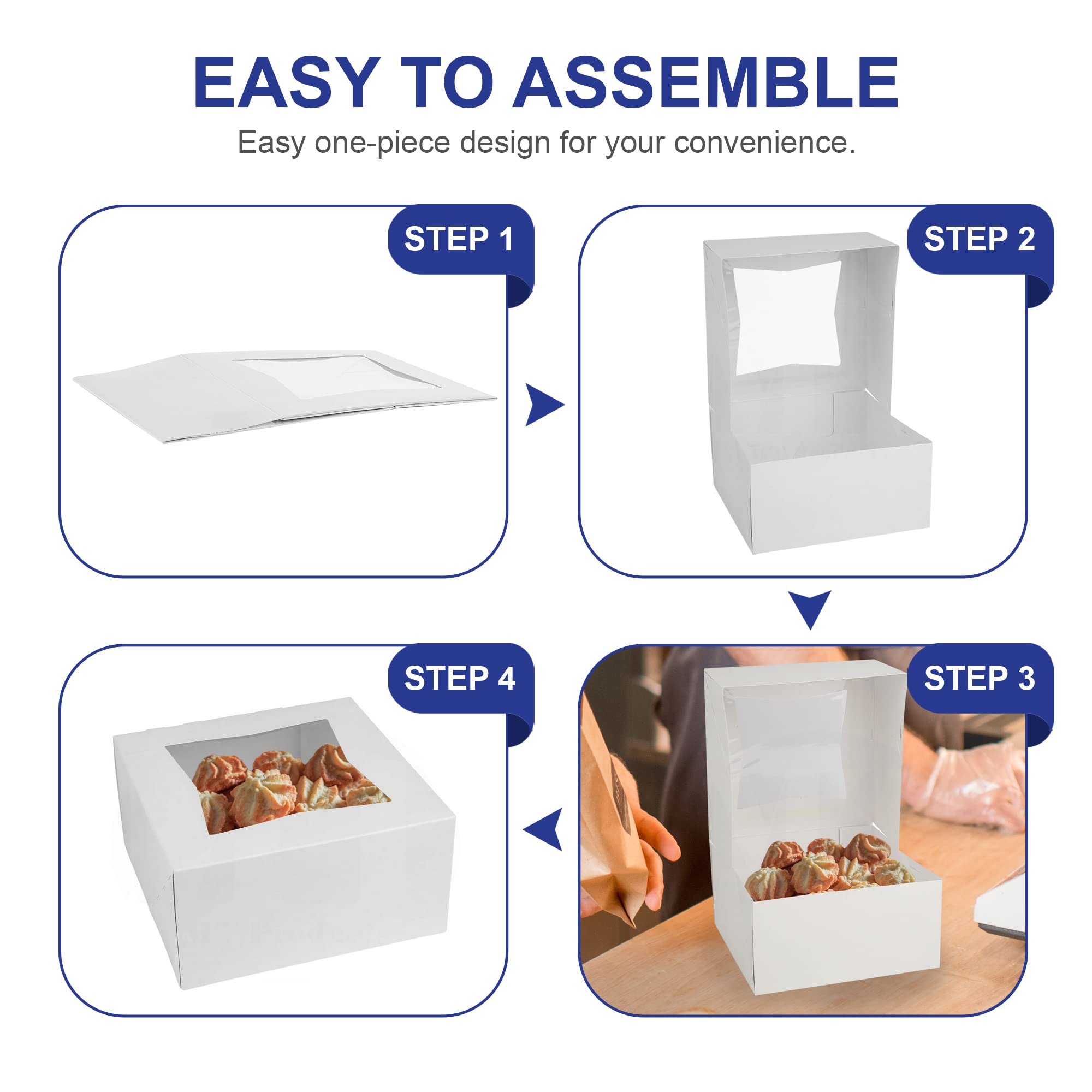 Mt Products White Cupcake Boxes With Window - 6'' X 6'' X 3    (25 Pieces) Auto Pop-Up Bakery Box - Made In The Usa