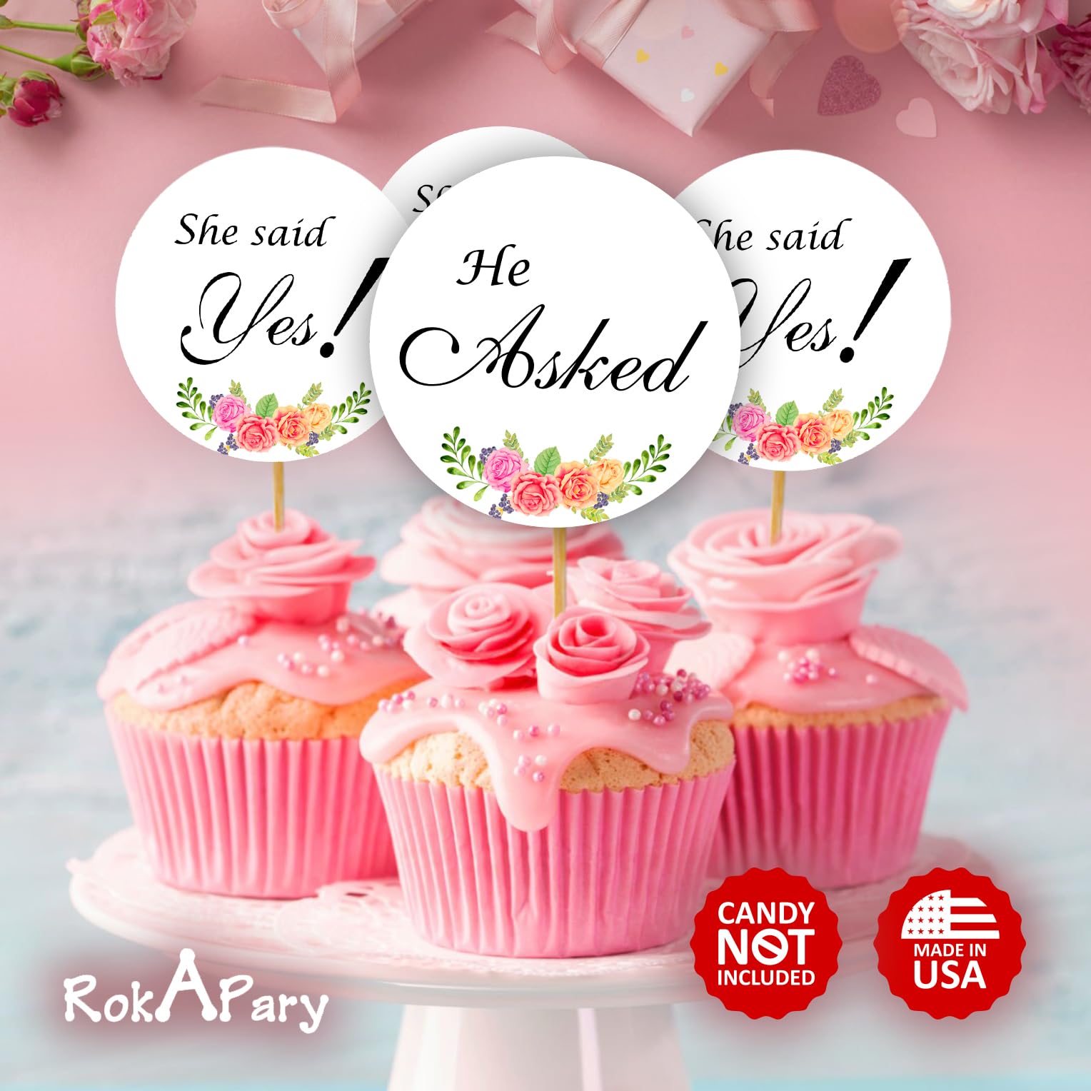 324 Floral Roses He Asked She Said Yes!  Kisses Wedding Stickers  Chocolate Drops Labels Stickers for Weddings  Bridal Shower Engagement Party Decorations  Favors for Kisses