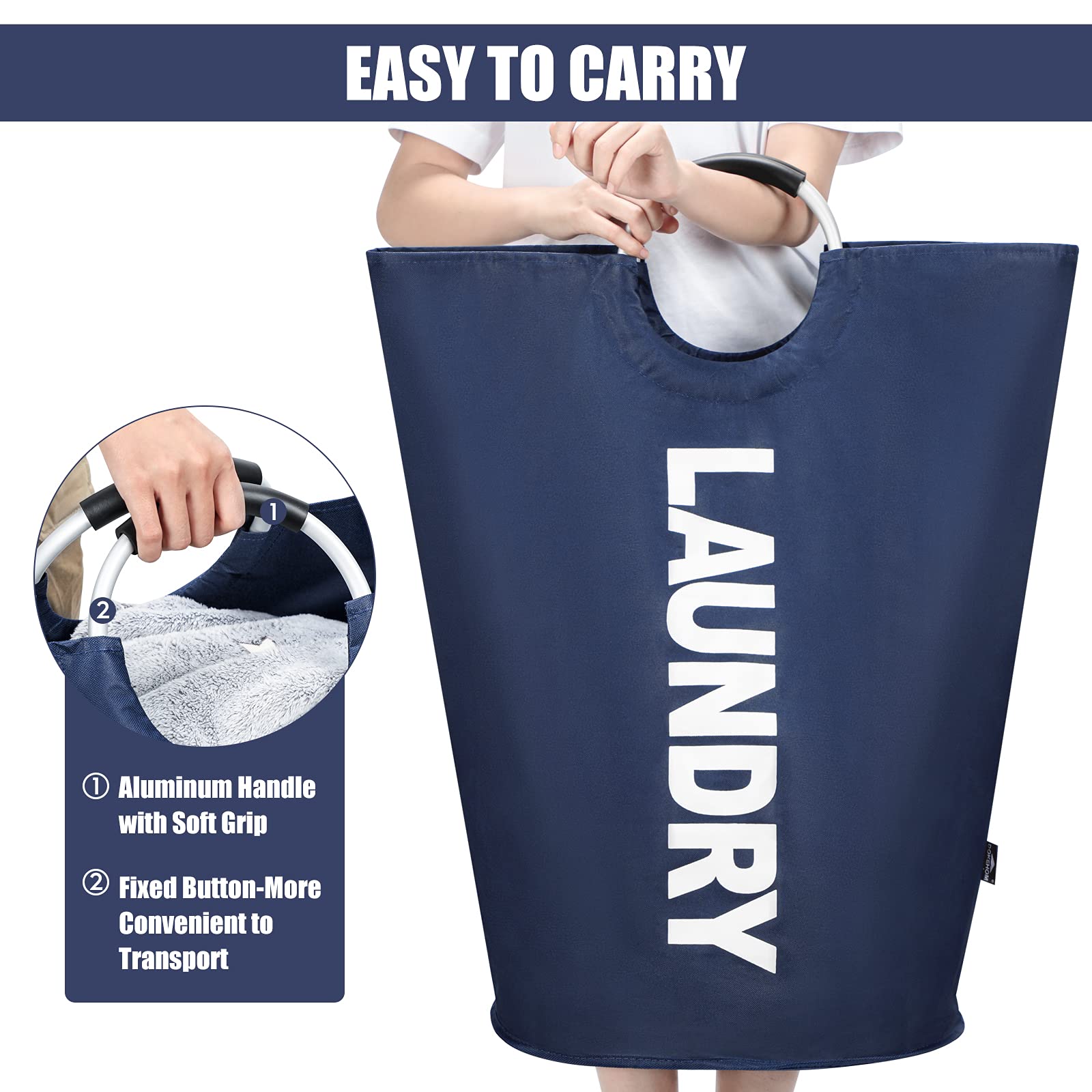 DOKEHOM 125L X-Large collapsible Washing Laundry Basket Bag (7 colors) for Bedroom  Fabric (Dark Blue  XL)