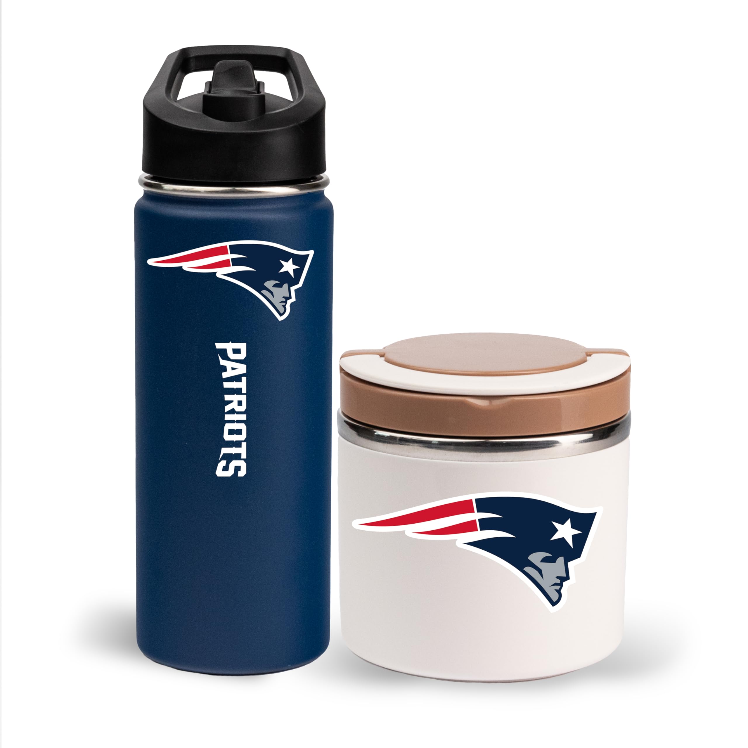 The Memory Company Officially Licensed 18oz Water Bottle with 22oz Food Storage Container, New England Patriots