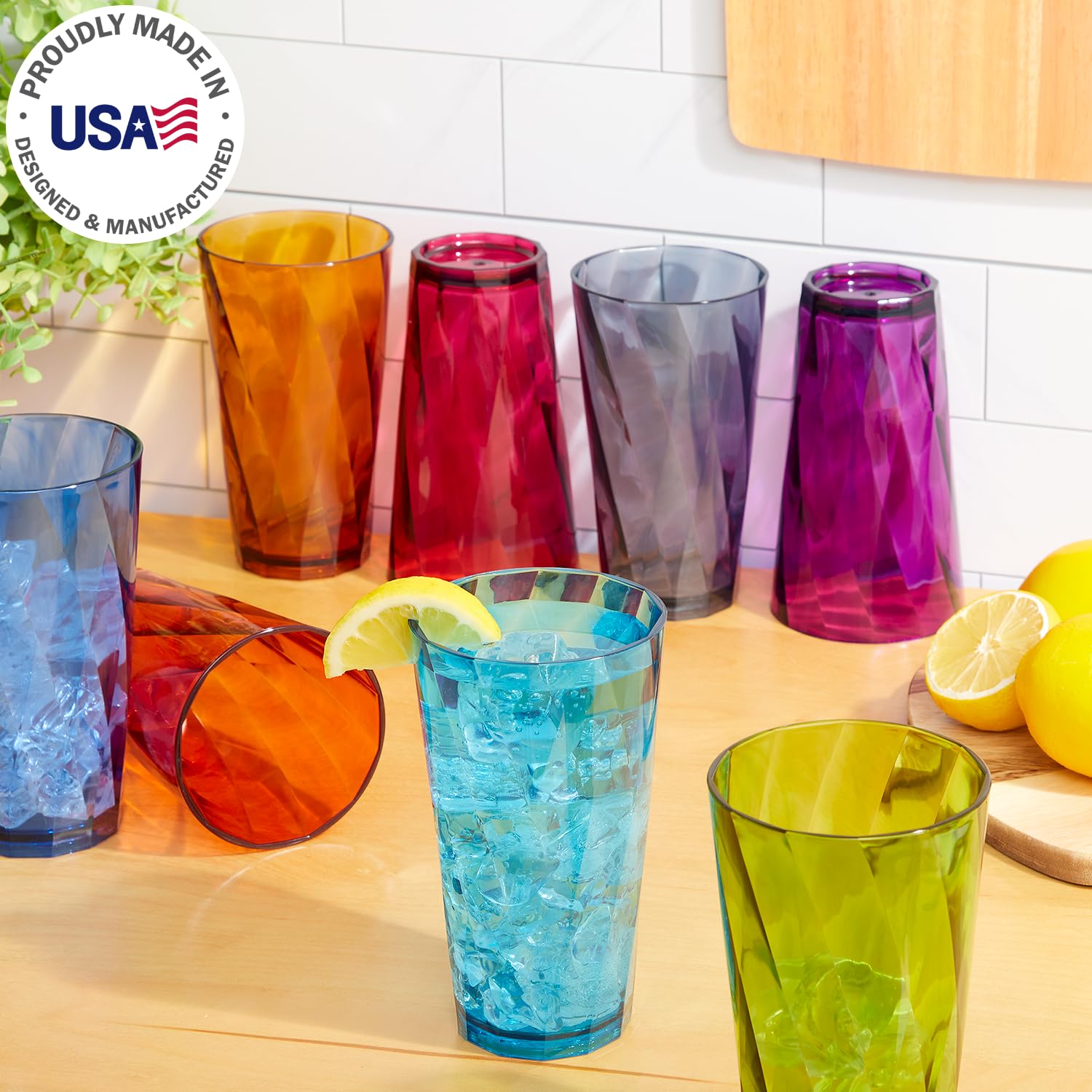Us Acrylic Optix Plastic Reusable Drinking Glasses (Set Of 8) 20Oz Water Cups In Jewel Tone Colors | Bpa-Free Tumblers, Made In