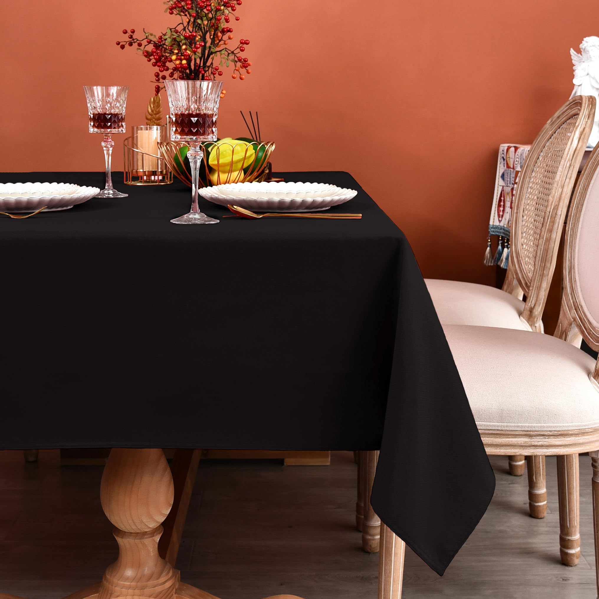 MEANMOY Black 210 GSM Water & Stain Resistant Rectangle Tablecloth - Solid 54 x 78 Inch Rectangular Table Cloth Cover in Wrinkle