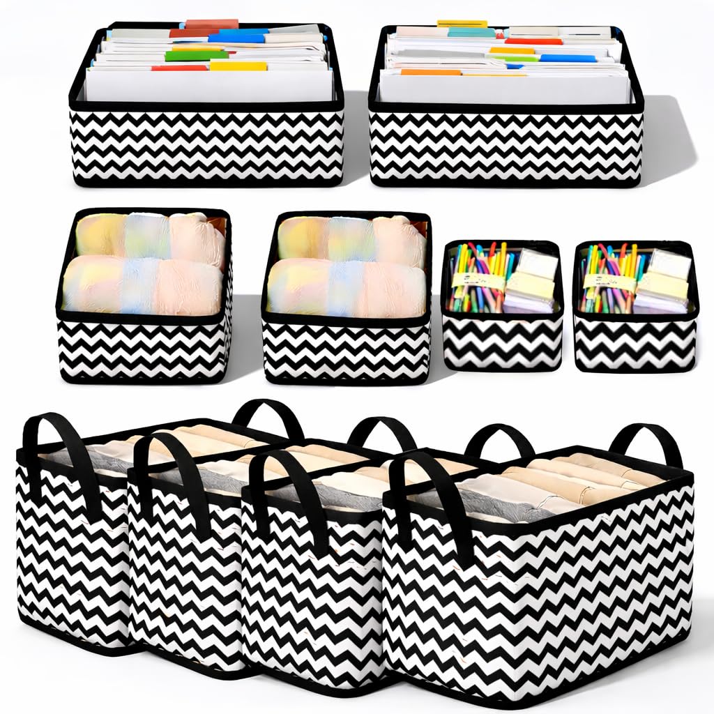 Pulgos 10Pcs Foldable Drawer Organizer (6+4) | Closet Storage Bins | Cube Basket Box For Clothes, Wardrobe, Undergarments, Socks