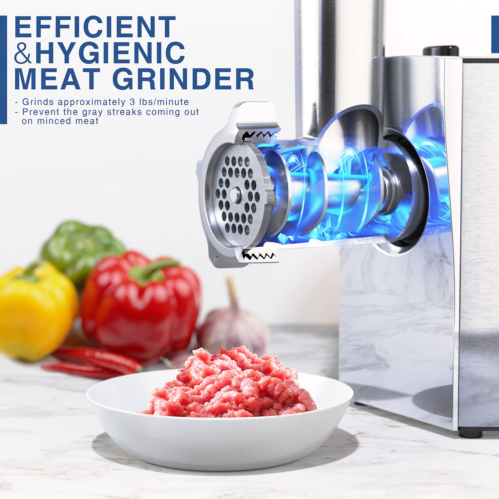 Cheffano Meat Grinder, 2600W Max Stainless Steel Meat Grinder Electric, Etl Approved Heavy Duty Meat Mincer Machine With 2 Blade