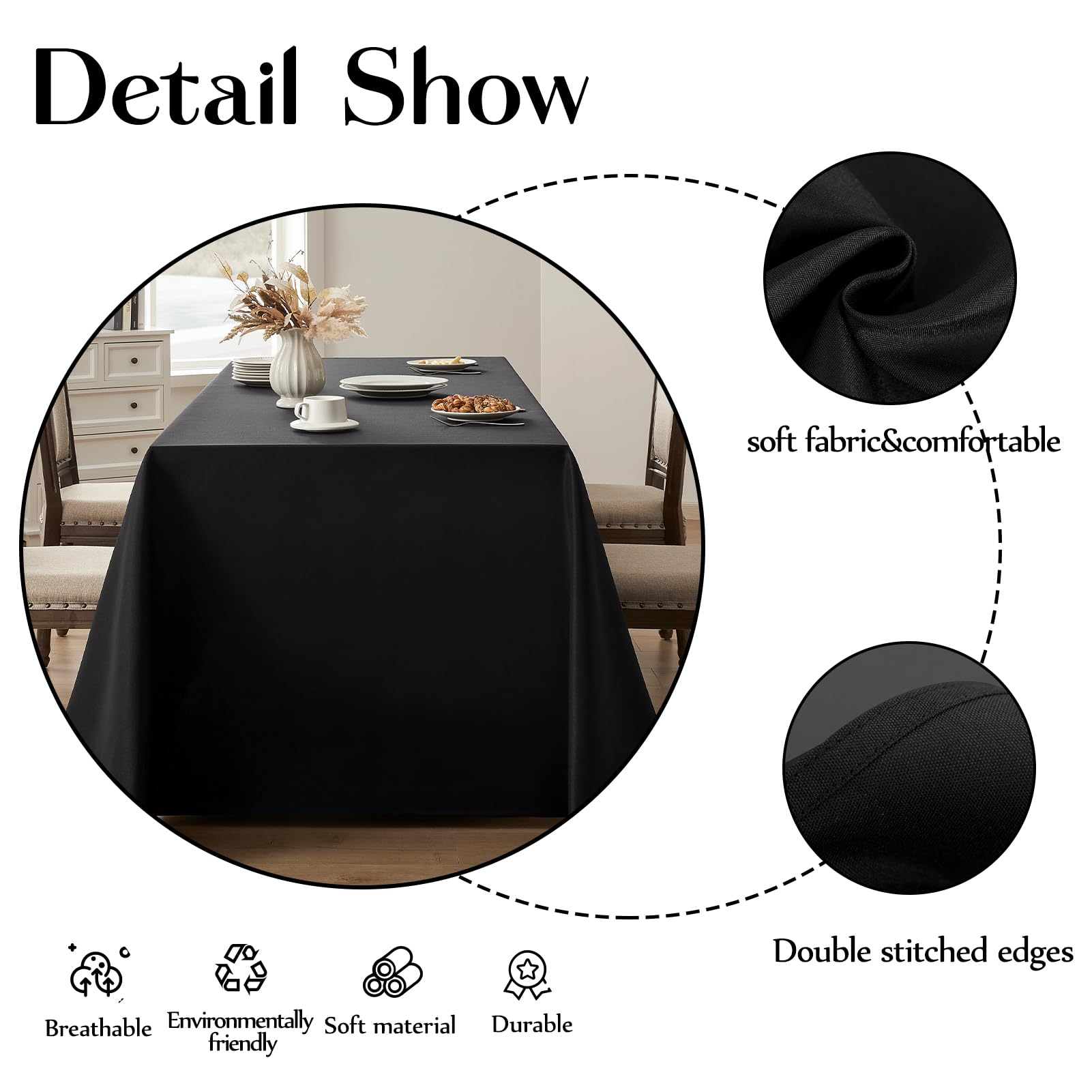 Aocoz Rectangular Tablecloths 90X132 Inch 2 Pack Black Polyester Table Cloths For Dining Table Banquets Buffet Parties And Weddi