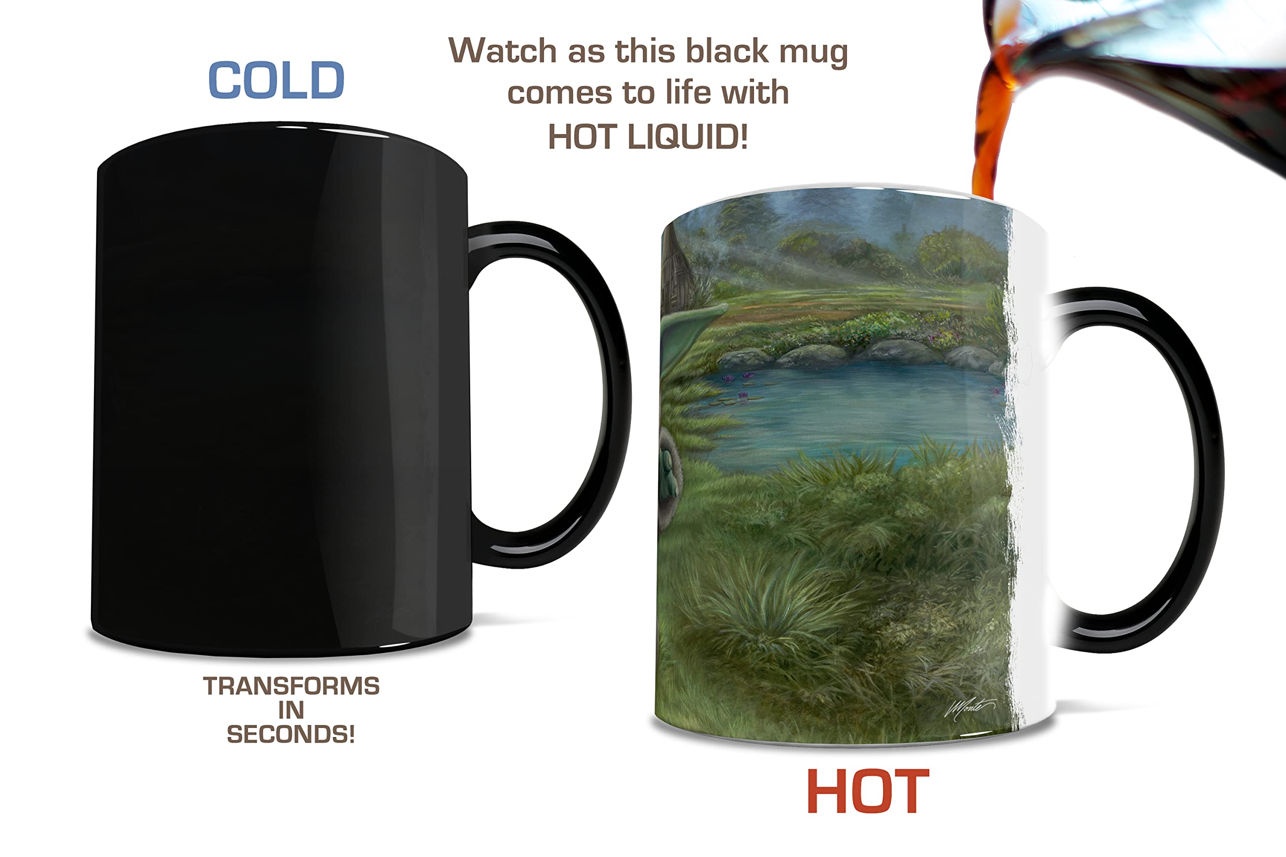 Morphing Mugs Star Wars - The Mandalorian - Childs Play - Thomas Kinkade - One 11 Oz Color Changing Ceramic Mug - Image Revealed
