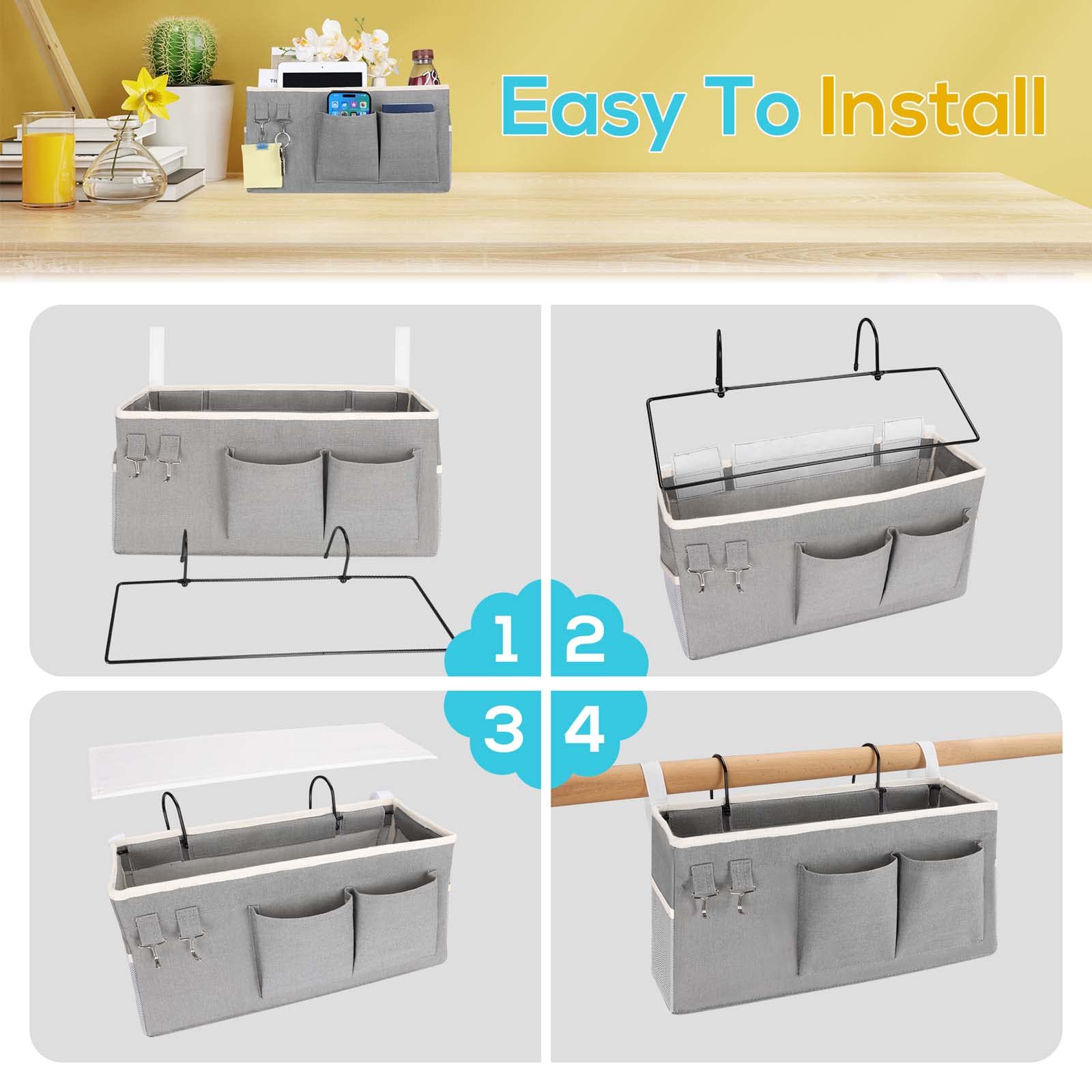Kanrichu 2pcs Bedside Caddy Hanging Storage Bag, Organizer Baskets with Pockets for Bunk Bed Shelf and Hospital Beds, Loft & Dor