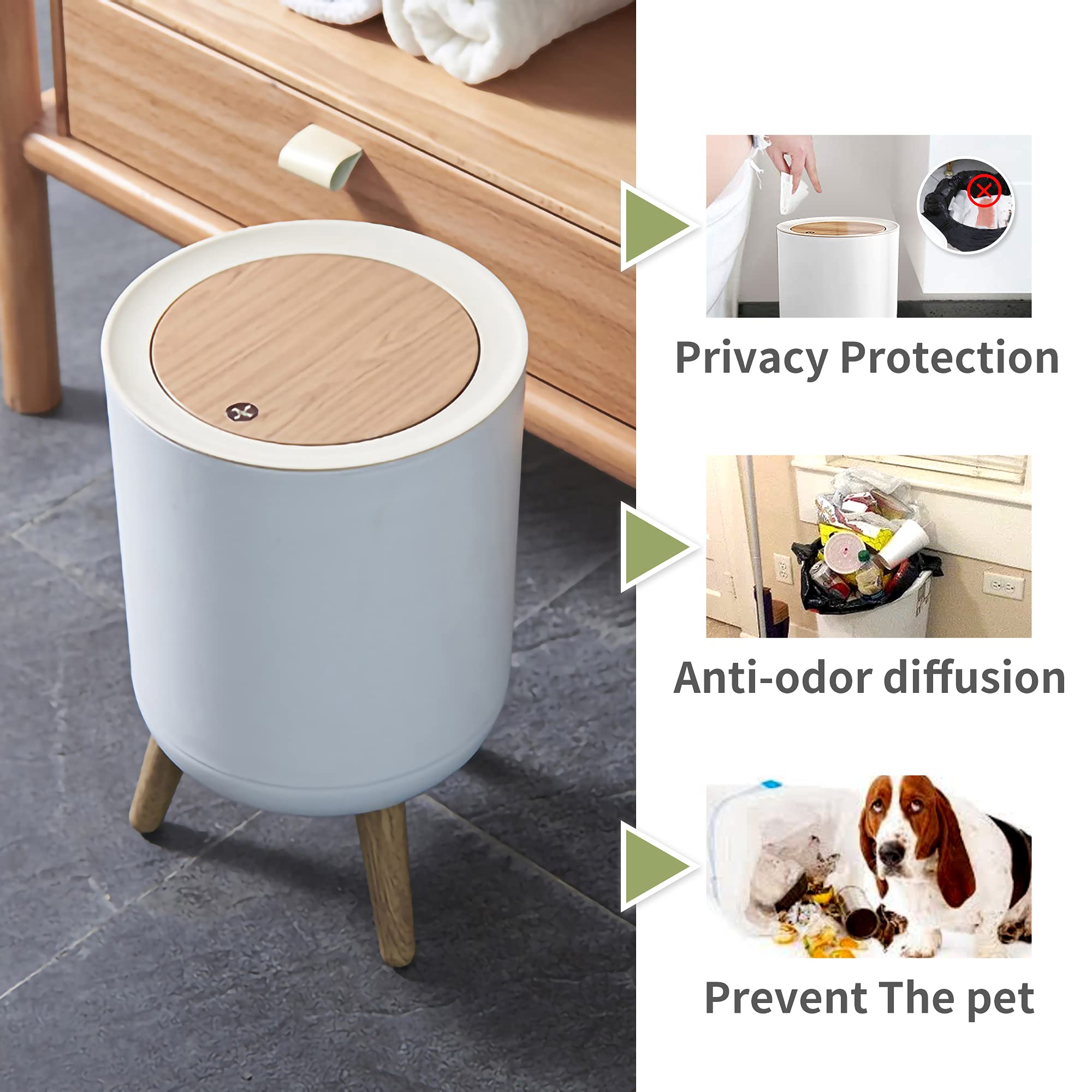 Trash Can,7Liter/1.8 Gallon Garbage Can With Press Top Lid,Nordic Modern Waste Basket,Plastic Trash Bin Suitable For Kitchen, Ba