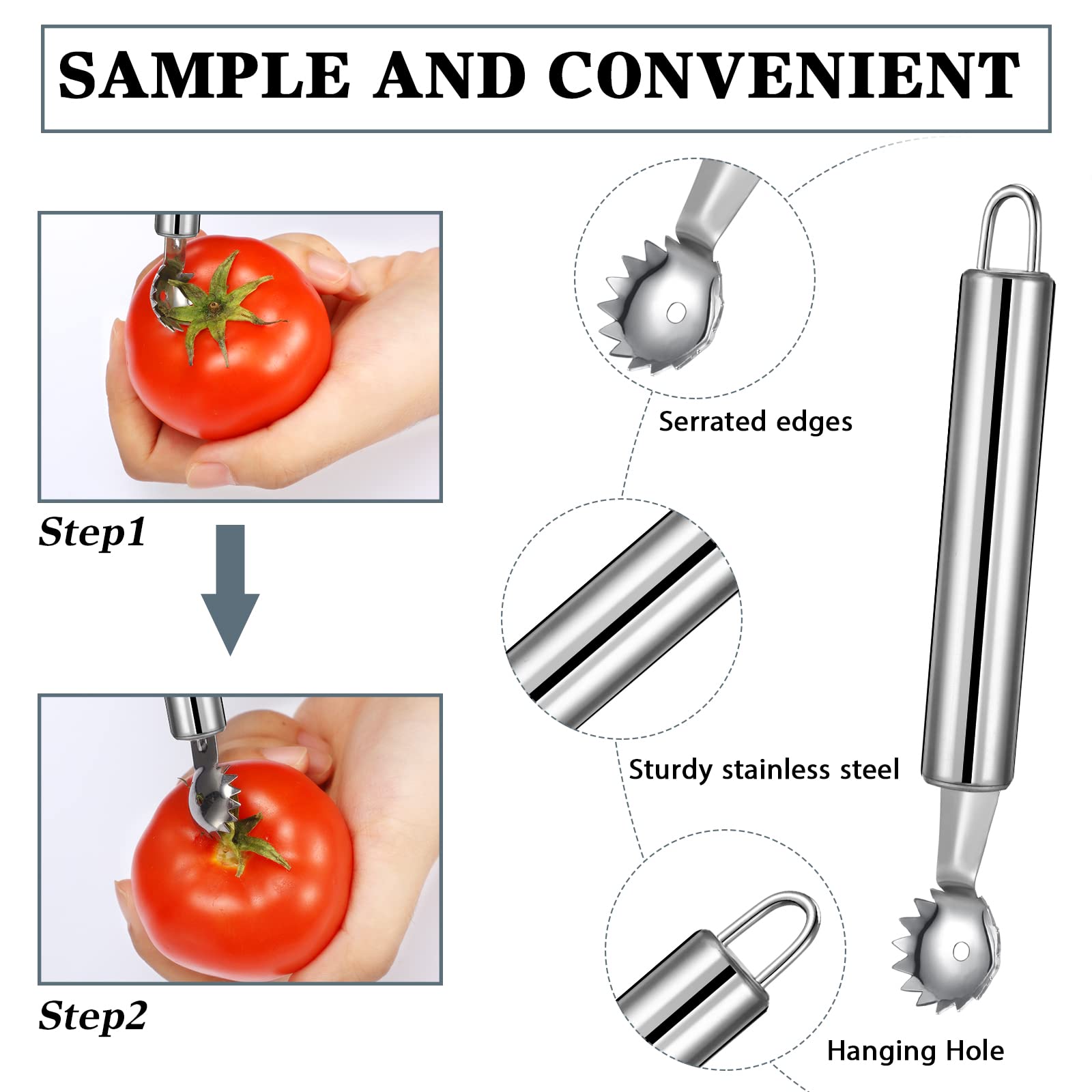 4 Pieces Strawberry Huller Tomato Corer Top Stem Remover Corer Tool For Strawberry, Potato, Pineapple, Tomato Corer