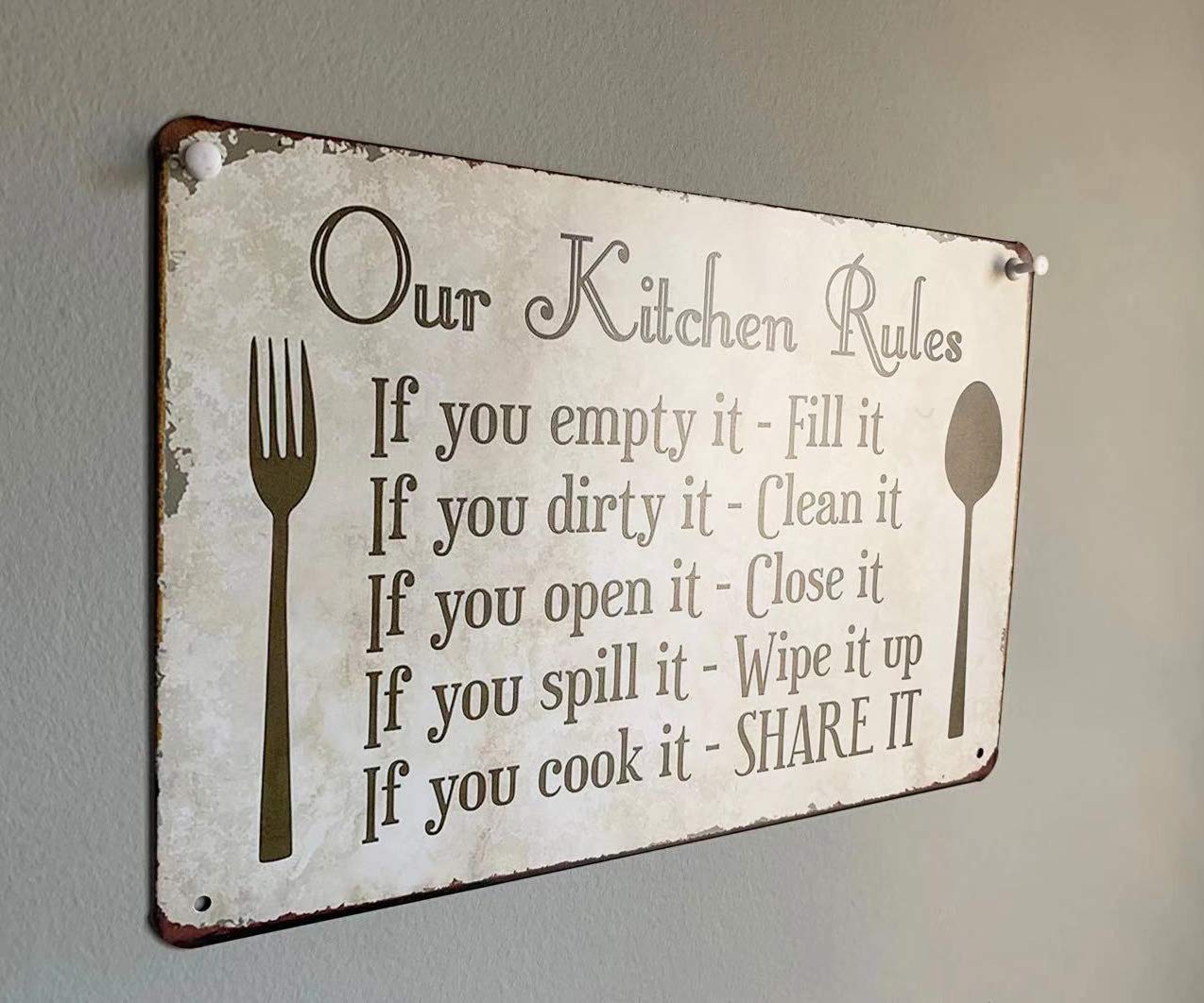 Grace Home Kitchen Rules Plaque Wall Decor Rustic Metal Tin Signs Posters Farmhouse Kitchen Rules Tin Sign 12X8-Inch