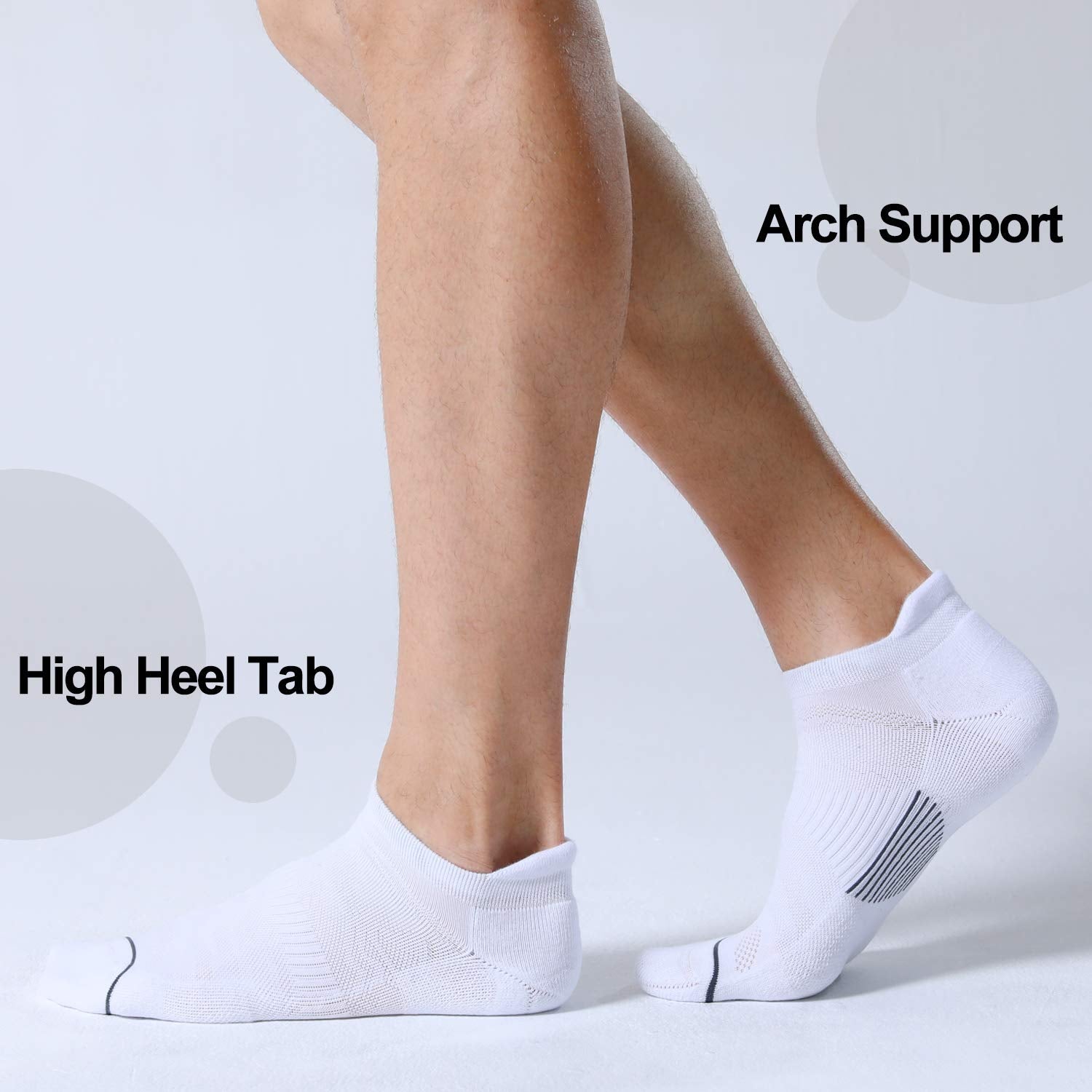 Fitrell 6 Pack Mens Ankle Running Socks Low Cut Cushioned Athletic Sports Socks, Shoe Size 12-15, Whitegray