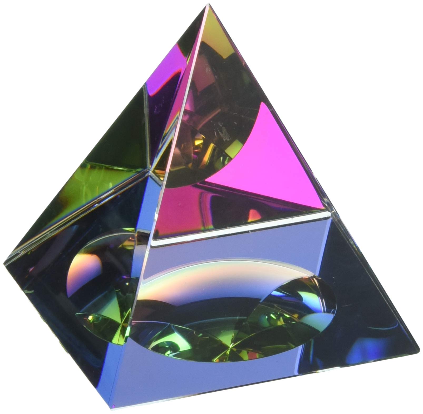 Amlong Crystal Iridescent Pyramid - Rainbow Colors 3.5 Inches Tall with Gift Box