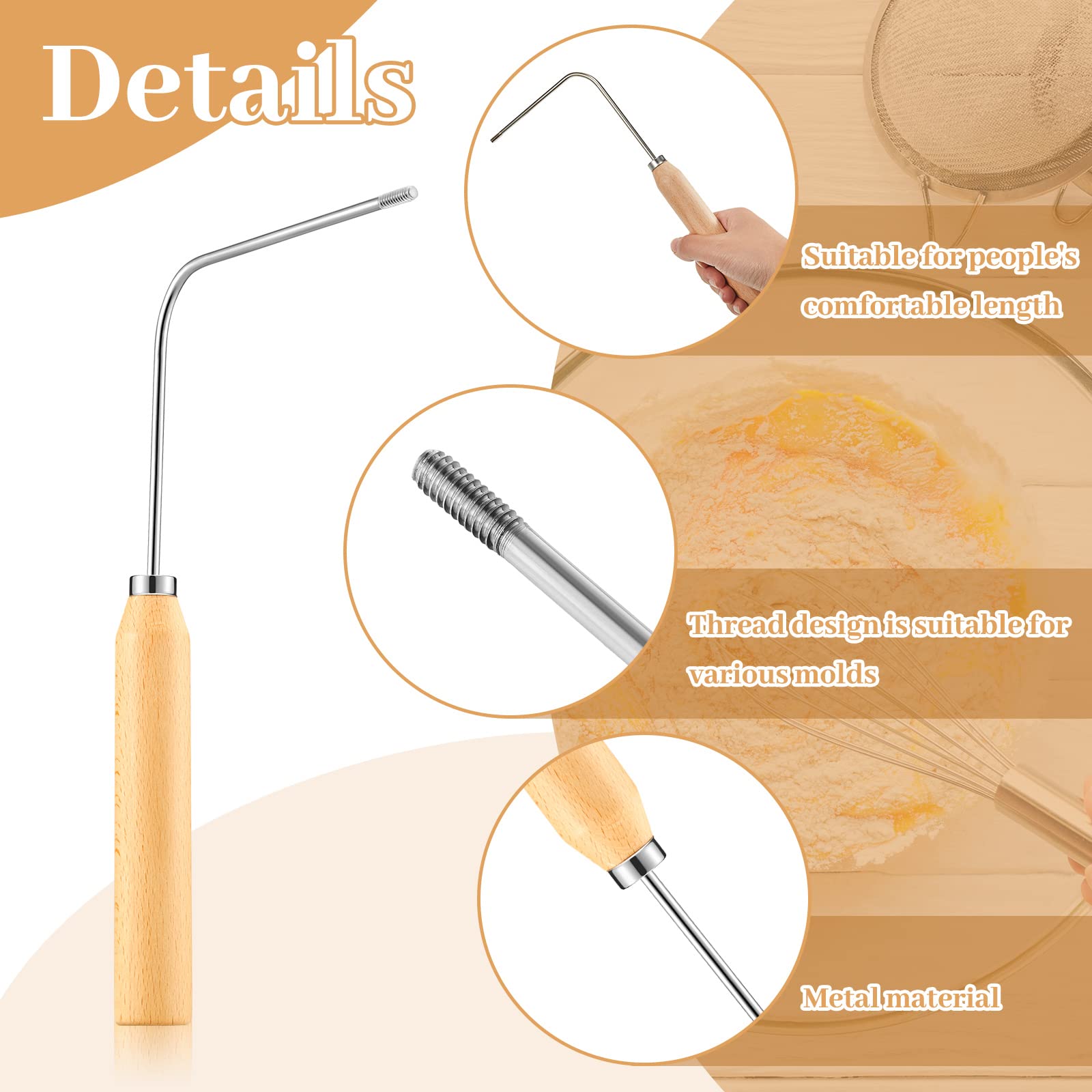 2 Pieces Rosette Iron Single Handle Rosette Cookie Iron Wooden Handle Easy Rosette Maker Tool Aluminum Alloy Pastry Iron Bunelos