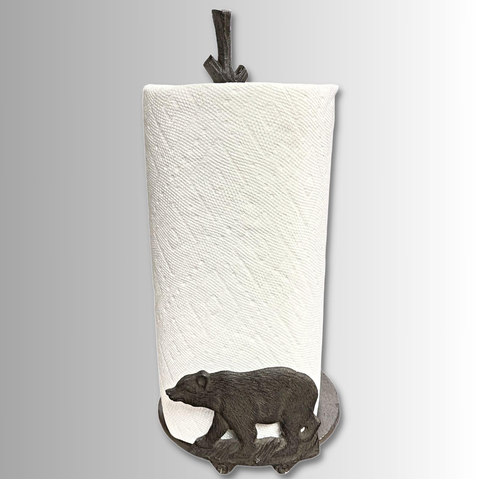 Paper Towel Holder With Standing Bear Design - Cast Iron Rustic Cabin Lodge Dining Kitchen D  Cor