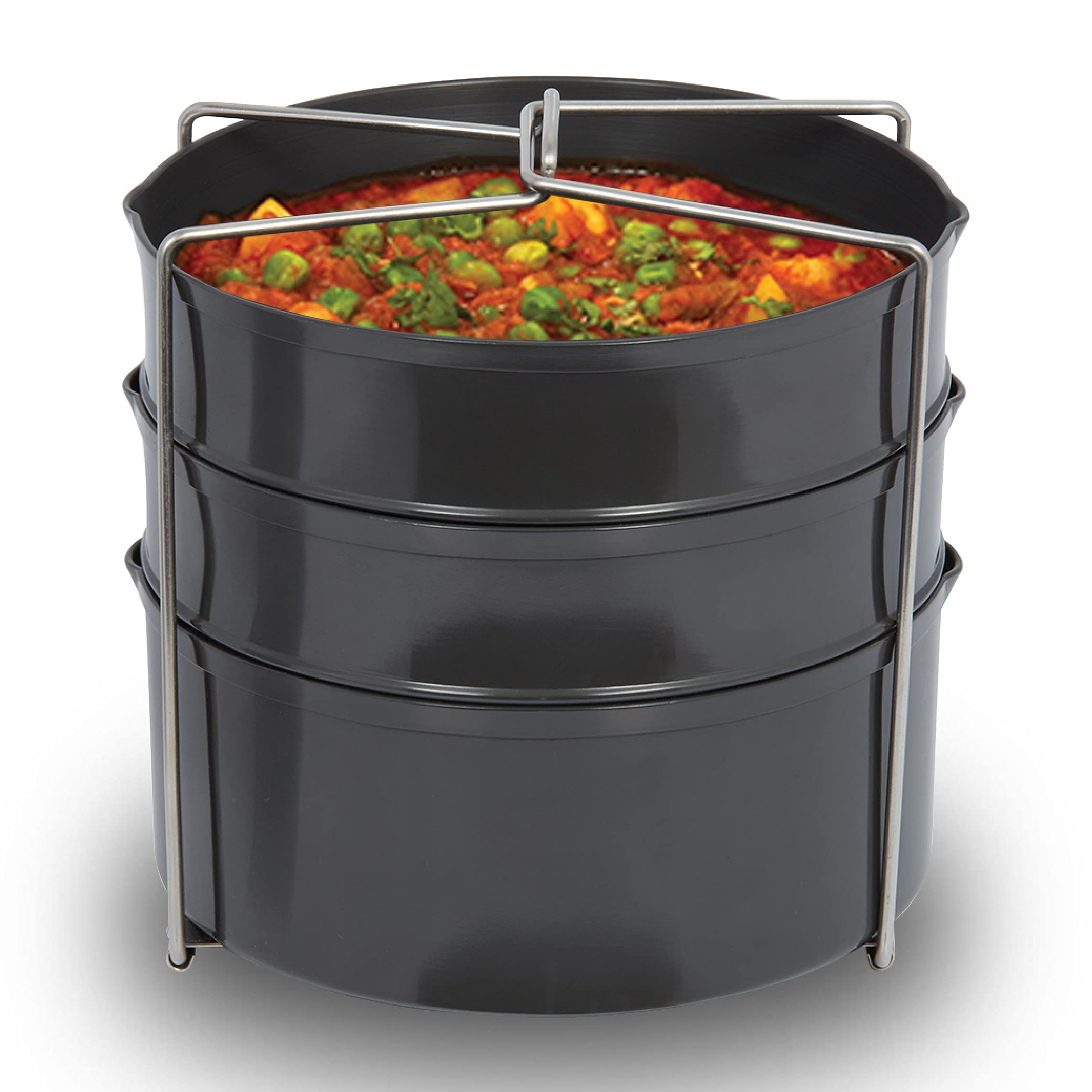 Hawkins Three-Dish Hard Anodised Set, Cooker Separator, Pressure Cooker Pots, Black (Ads65), 4 Liters