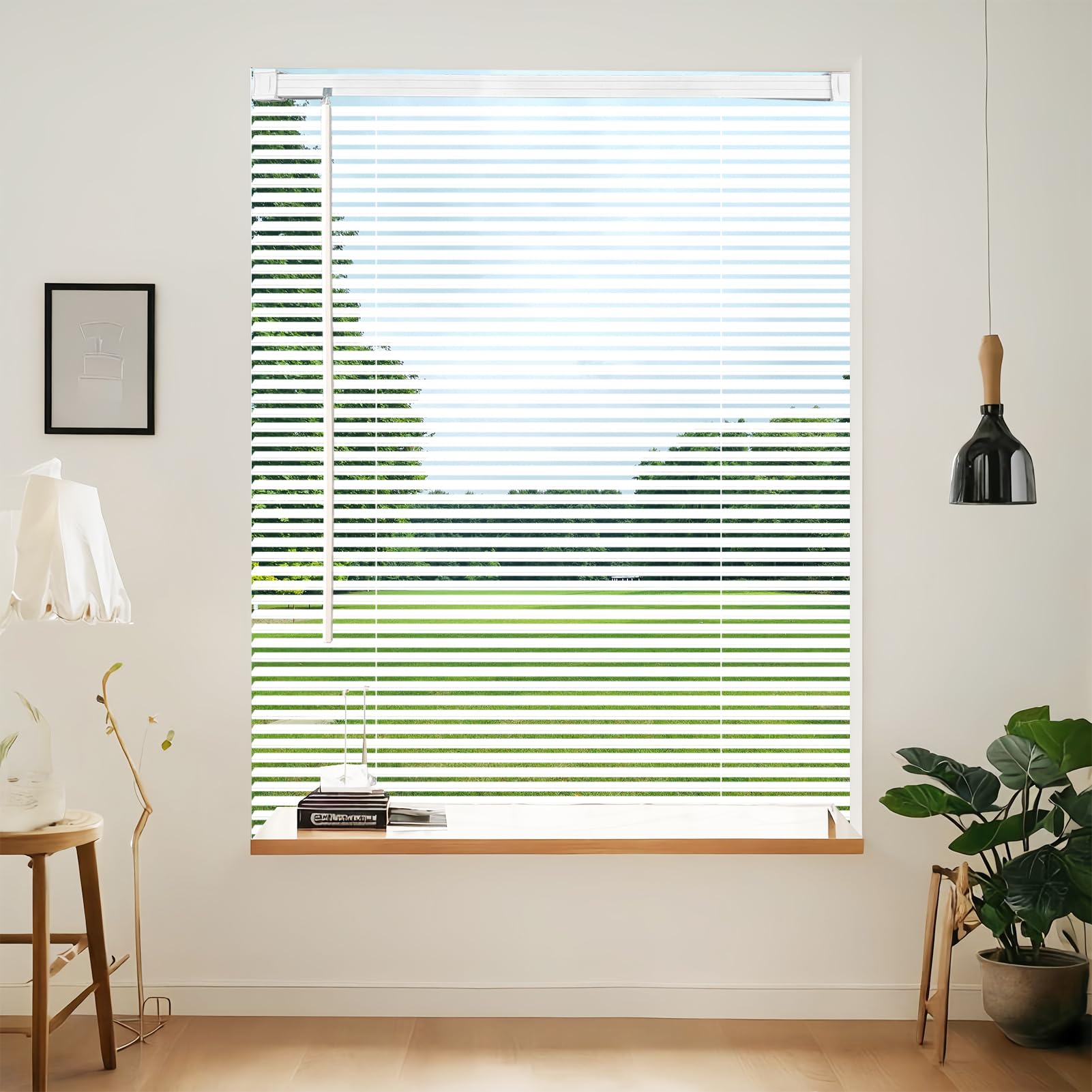 AIRLAJYID Cordless Vinyl Mini L Blinds 32  W x 64  H, 1  Slat White Horizontal Windows L Blind for Door, Shades, Camper, Light F