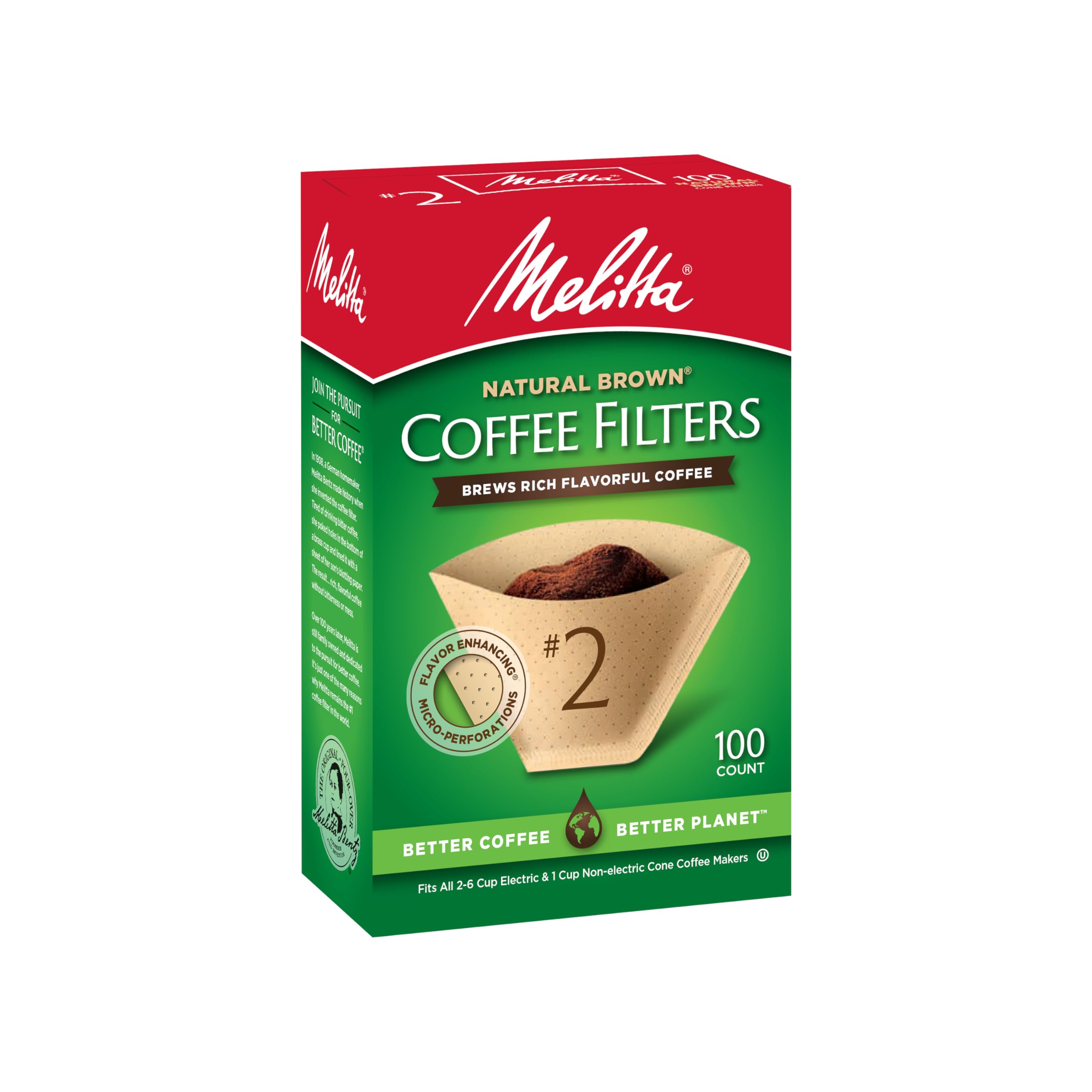 Melitta #2 Cone Coffee Filters, Unbleached Natural Brown, 100 Count (Pack Of 3) 300 Total Filters Count - Packaging May Vary
