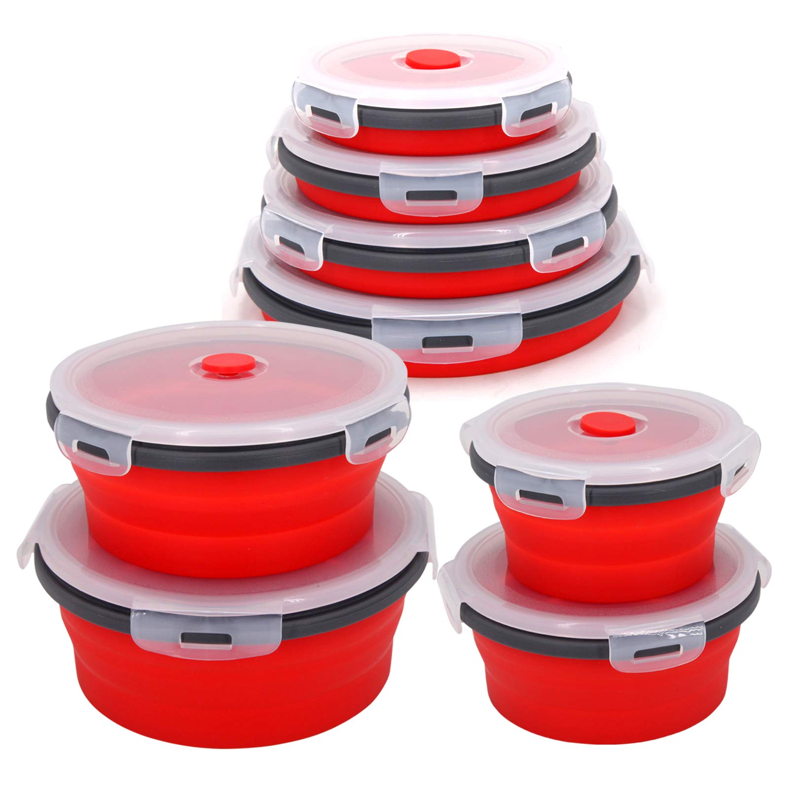 Guyuyii 4-Pack Collapsible Bowl - Round Silicone Food Storage Containers With Lids For Camping, Rvs | Microwave, Dishwasher & Fr