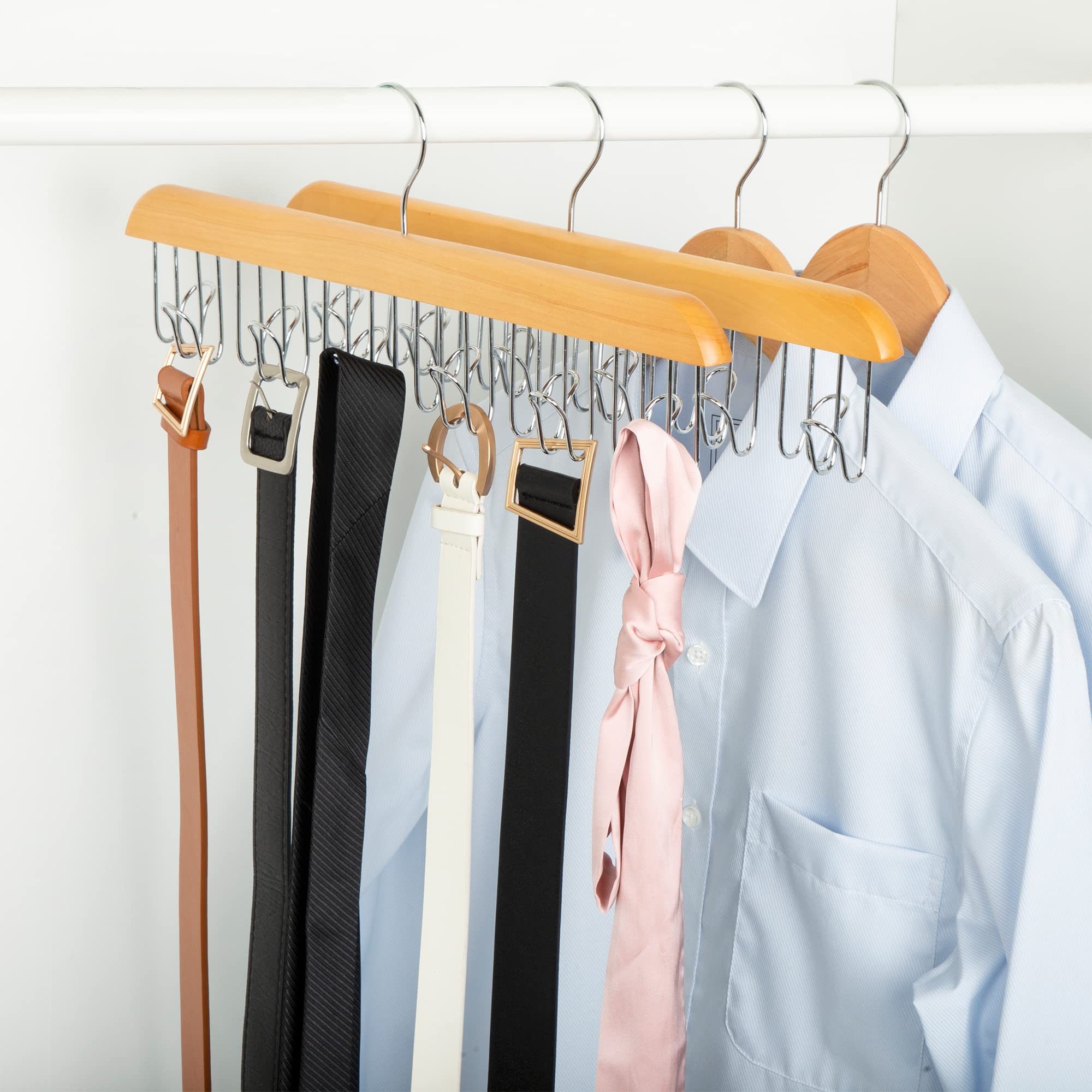 Amazon Basics Wooden Belt Hanger - Natural  2-Pack