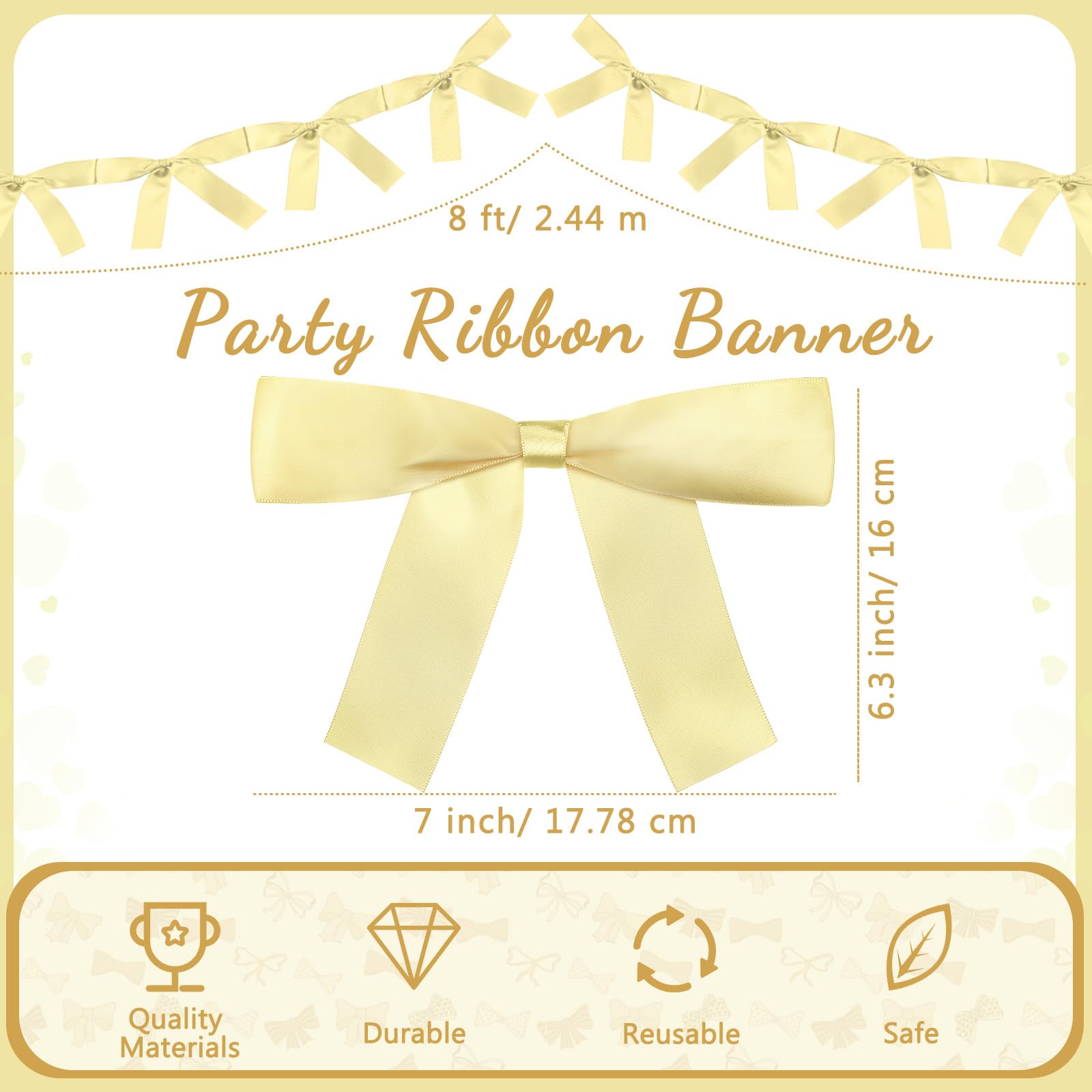 Trandraft 2 Pcs Christmas Bow Garland Banner 16.4 ft Pre-Assembled Gold Satin Bows Ornaments Christmas Bows Hanging Decors for R