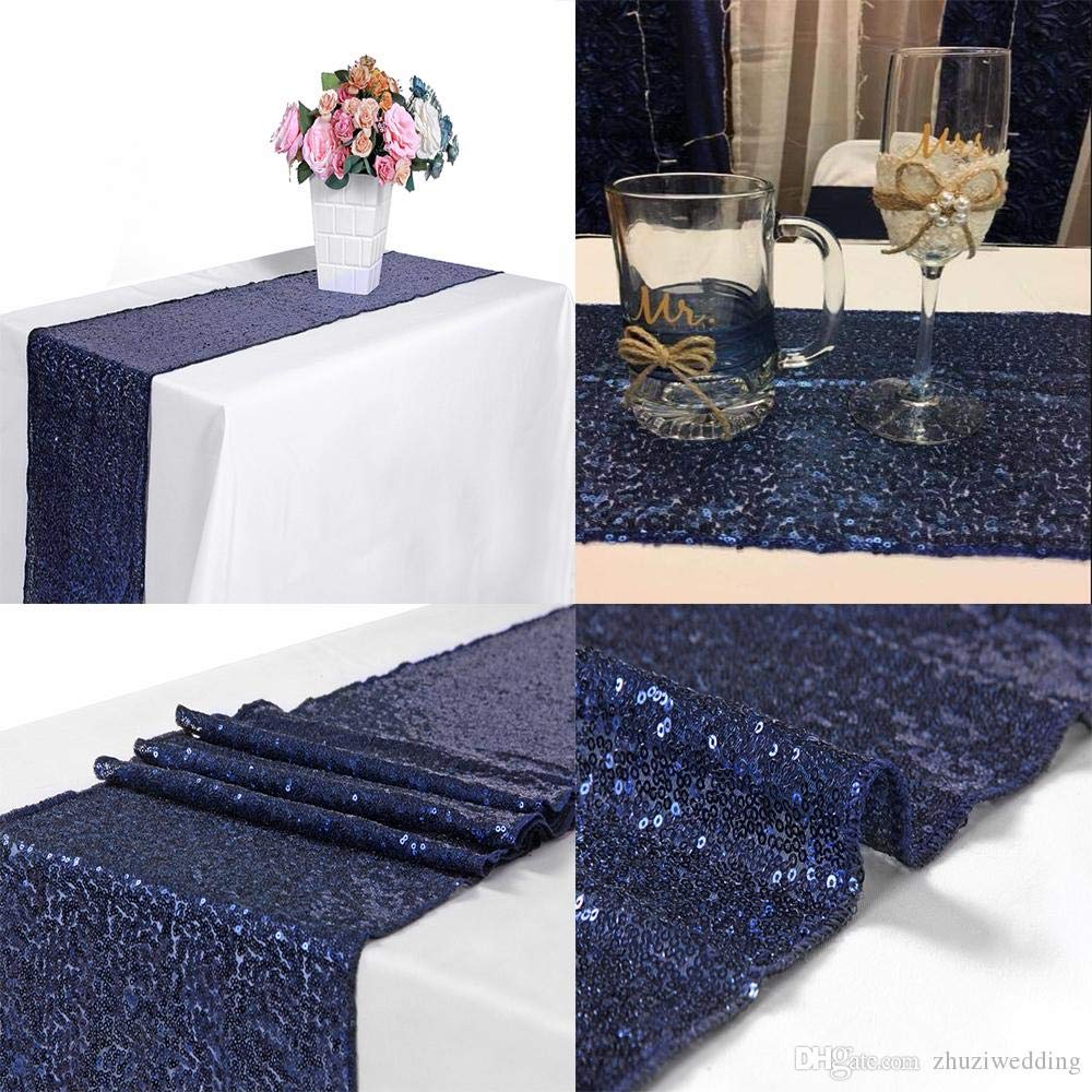 Jyflzq Navy Blue Sequin Table Runners 12 '' X 108 '' Pack Of 2 Sparkly Black Metallic Table Runner Glitter Sequin Runner For Tab