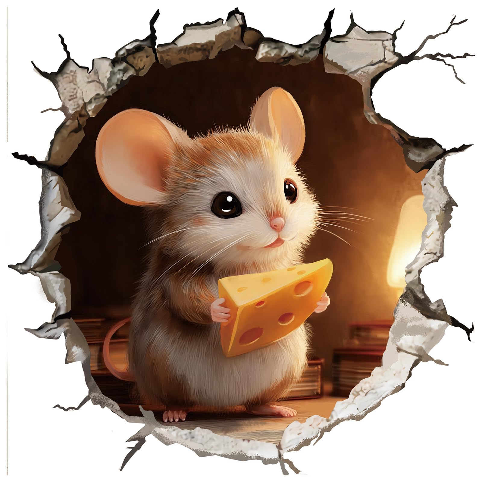 fufuquare 3D Cartoon Mouse Hole Wall Decals Peel and Stick, Adorable Cheese Steal Rats with Corner Lights Wall Stickers for Nurs