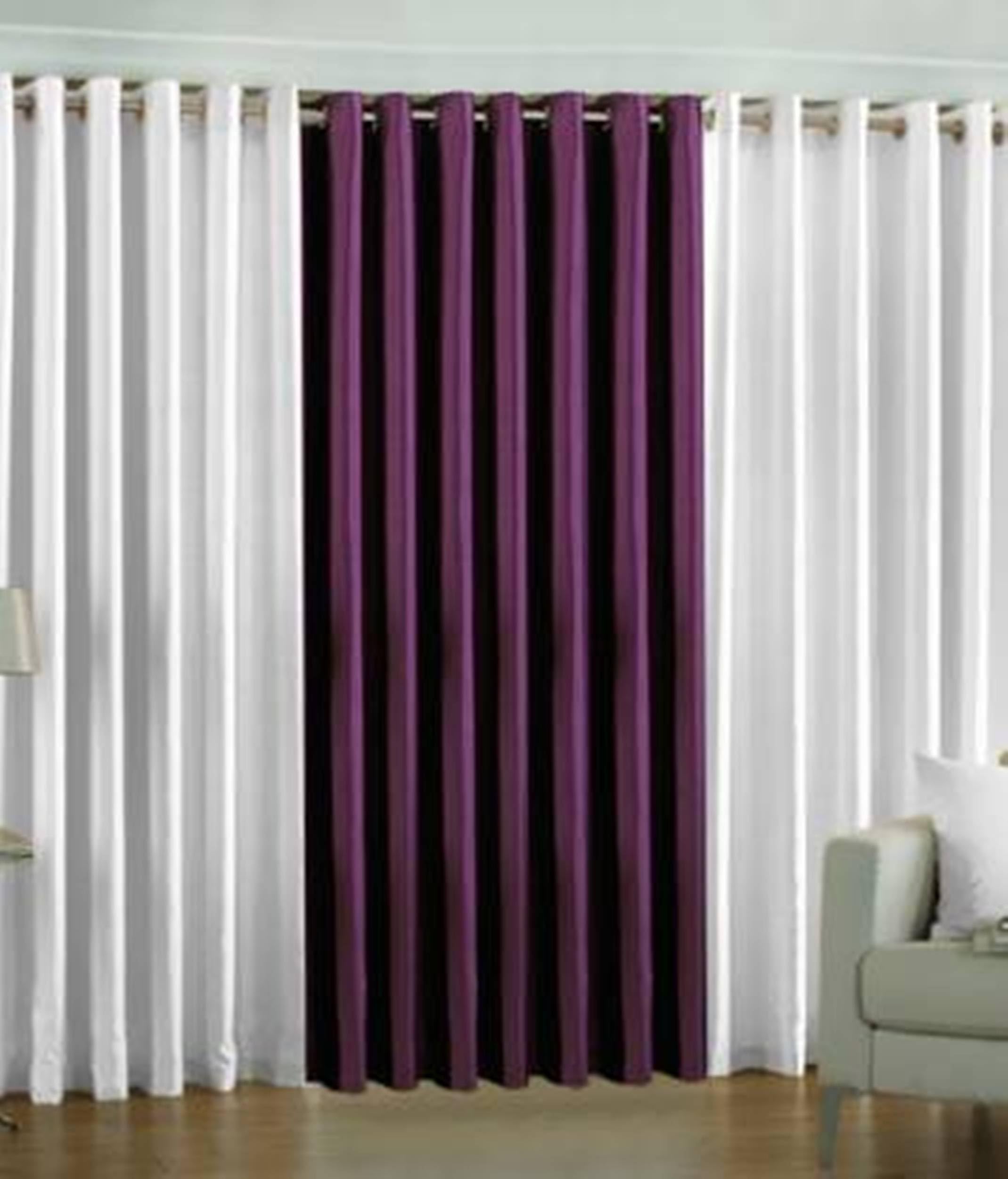 Galaxy Home Decor Solid Plain Curtains for Long Door 8 Feet, Pack of 3, White & Purple