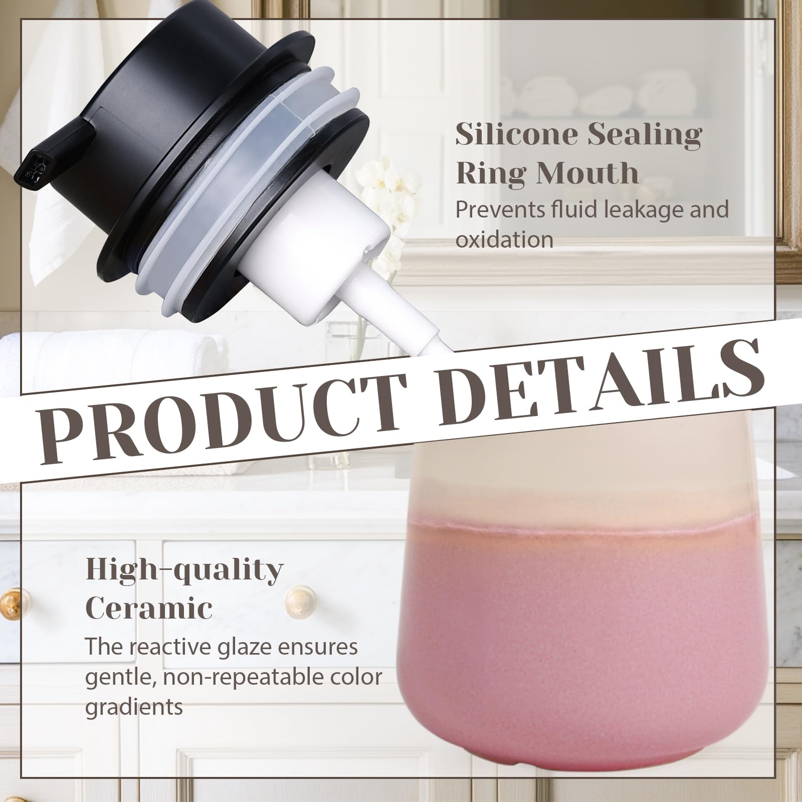 Ingofin Ceramic Foaming Soap Dispenser - 12Oz Foam Hand Soap Dispenser Bathroom, Ceramic Dish Soap Modern Dish Soap Dispenser Wi