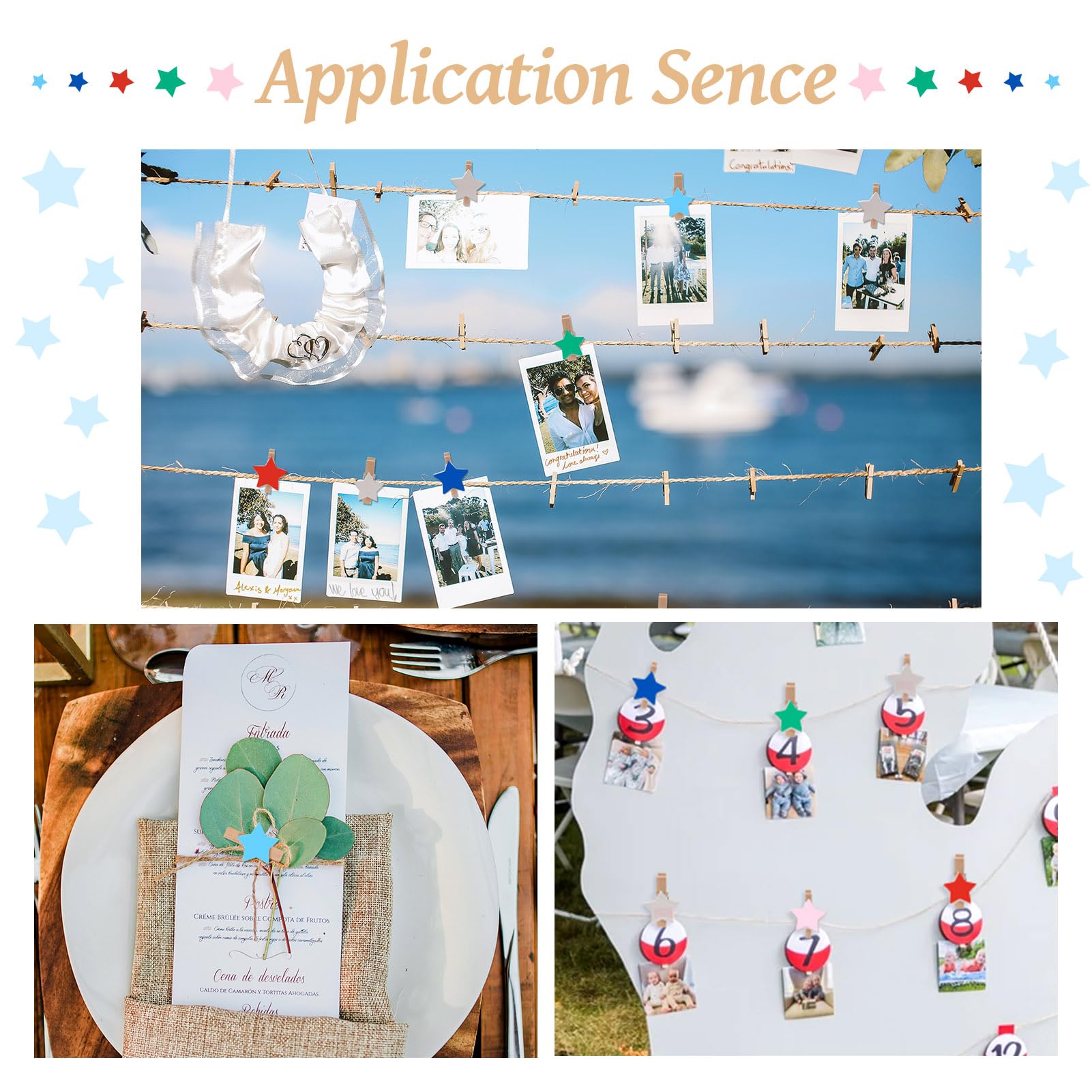 Pandahall 100Pcs Wooden Star Clothespins Photo Clips Photo Paper Pegs Clips White Mini Clothes Pins Holiday Card Holder Display