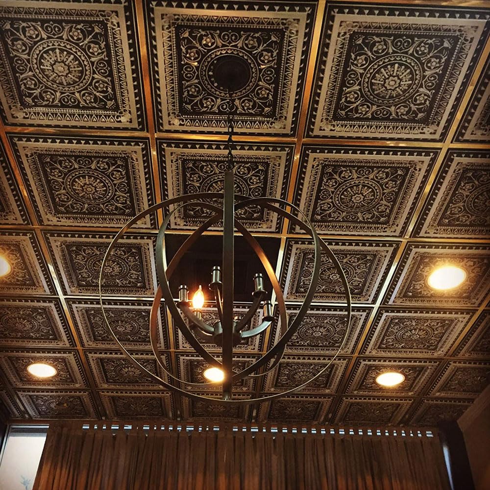 From Plain To Beautiful In Hours 223 La Scala PVC 2  x 2  Glue-up or Lay-in Ceiling Tile (Covers / 300 sq.ft), Medieval Blue,75