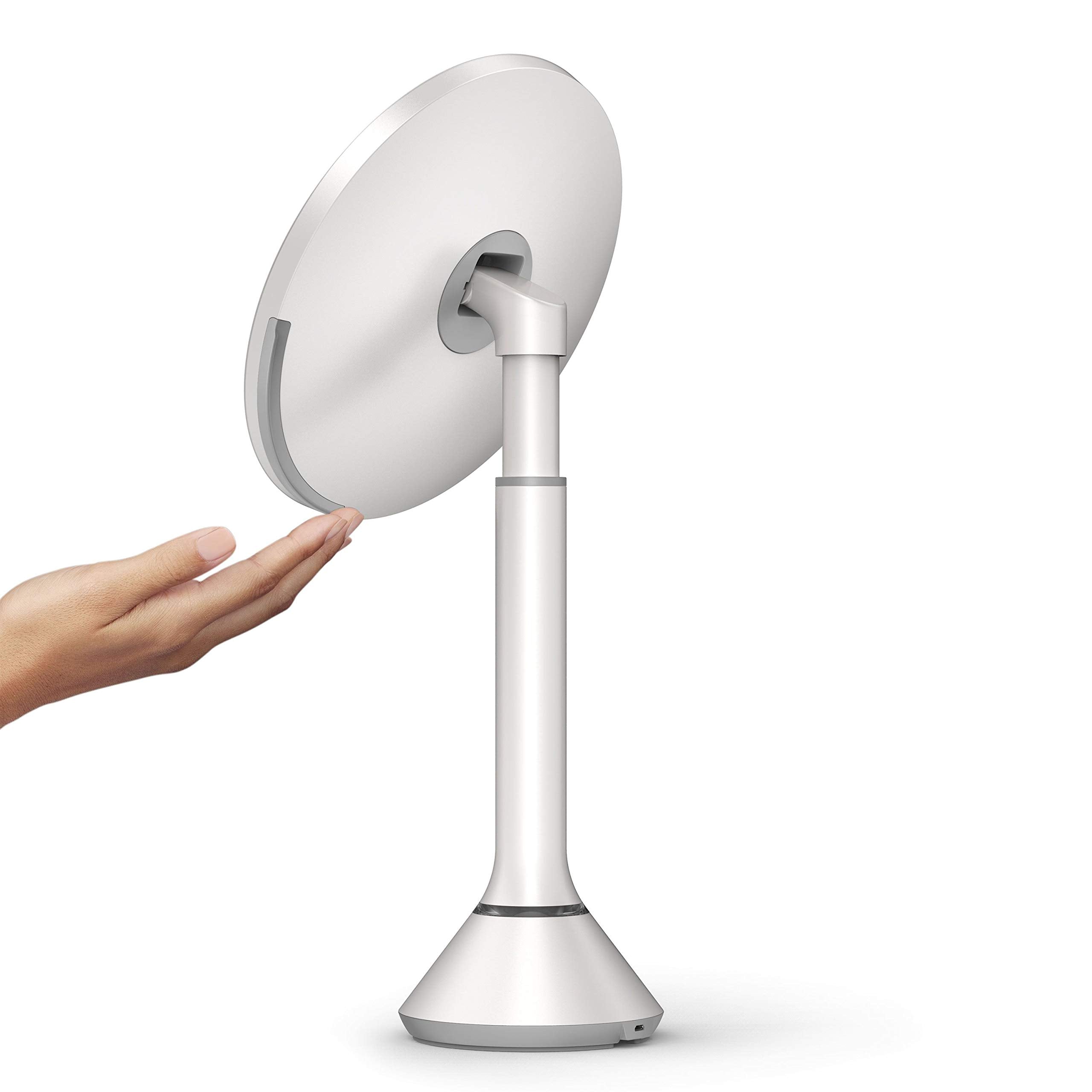 Simplehuman 8'' Round Sensor Makeup Mirror With Touch-Control Brightness, 5X Magnification, Rechargeable And Cordless, White Sta