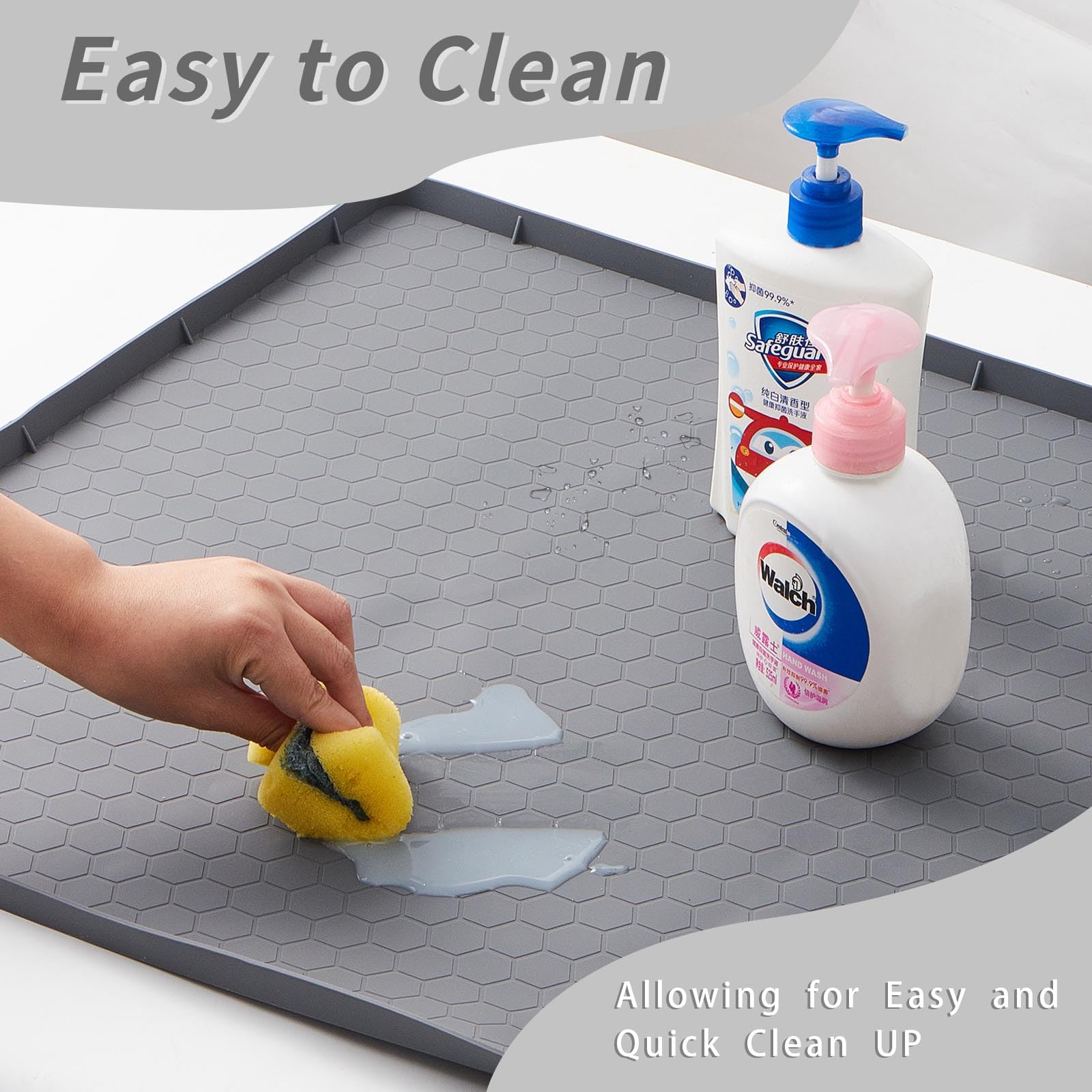 Under Sink Mat For Kitchen Waterproof, 31 X 22 Flexible Silicone Under Sink Liner With Drain Hole, Kitchen Bathroom Cabinet Mat