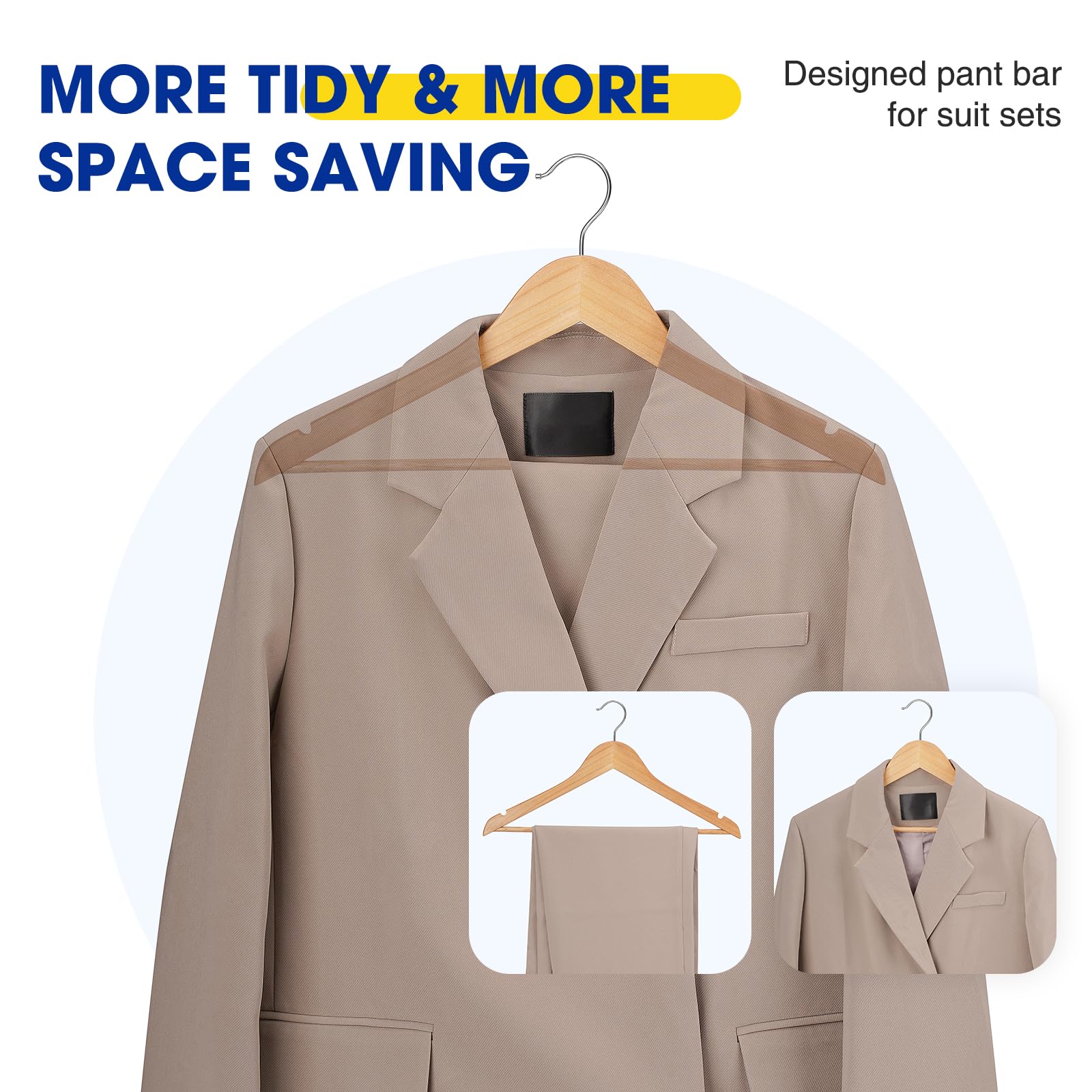 Korpai 24-Pack Wooden Hangers,Wooden Clothes Hangers With Smooth Shoulder Grooves,Suit Hangers With 360-Degree Rotatable Hook, D