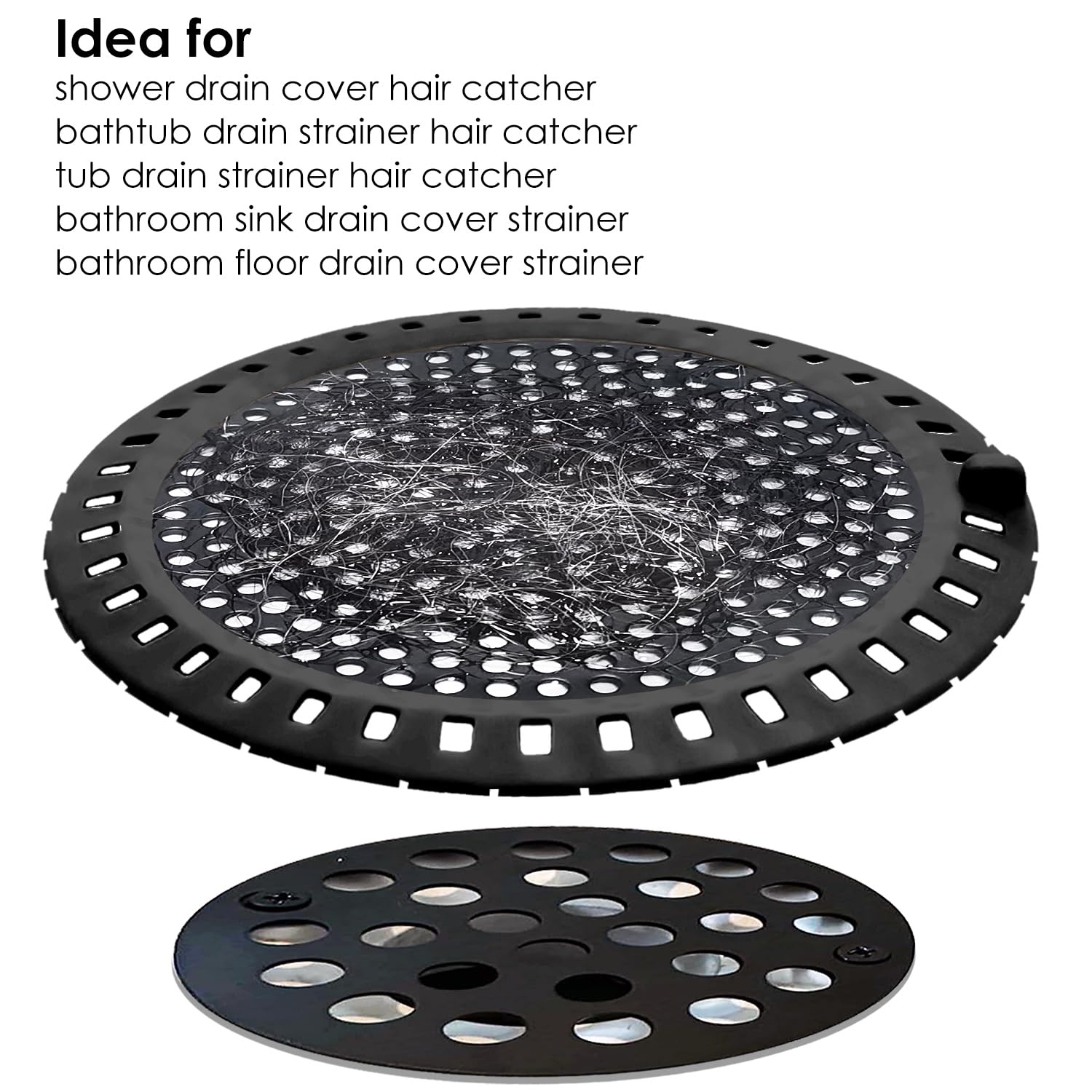 Seatery 2PCS Shower Hair Drain Catcher - Stainless Steel & Silicone, Black, Model SHR-HC-2-B, Perfect for Bathroom Sinks & Floor Drains