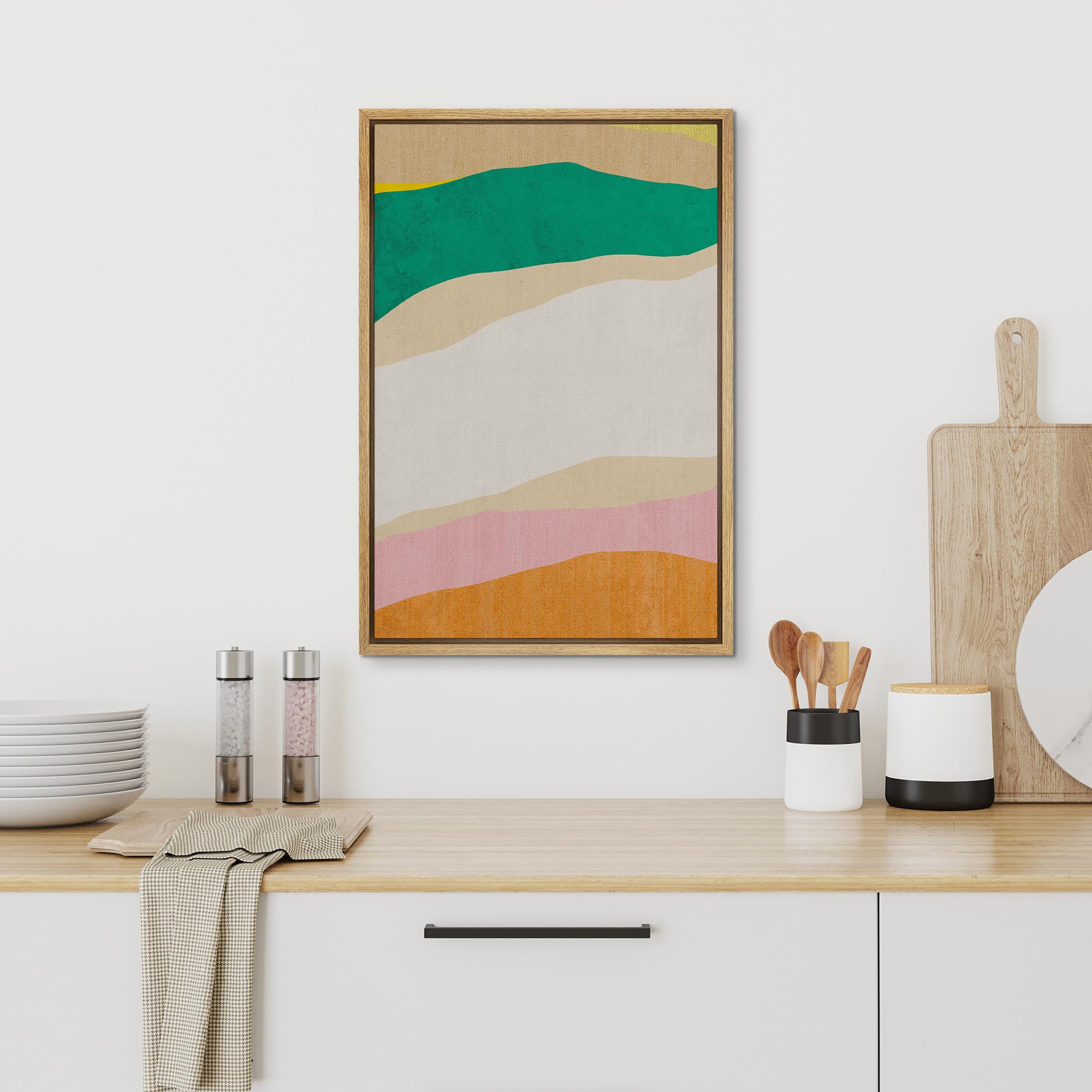 Signford Framed Canvas Print Wall Art Sage Green Blush Pink Paint Strokes Abstract Geometric Illustration Minimalism Decorative