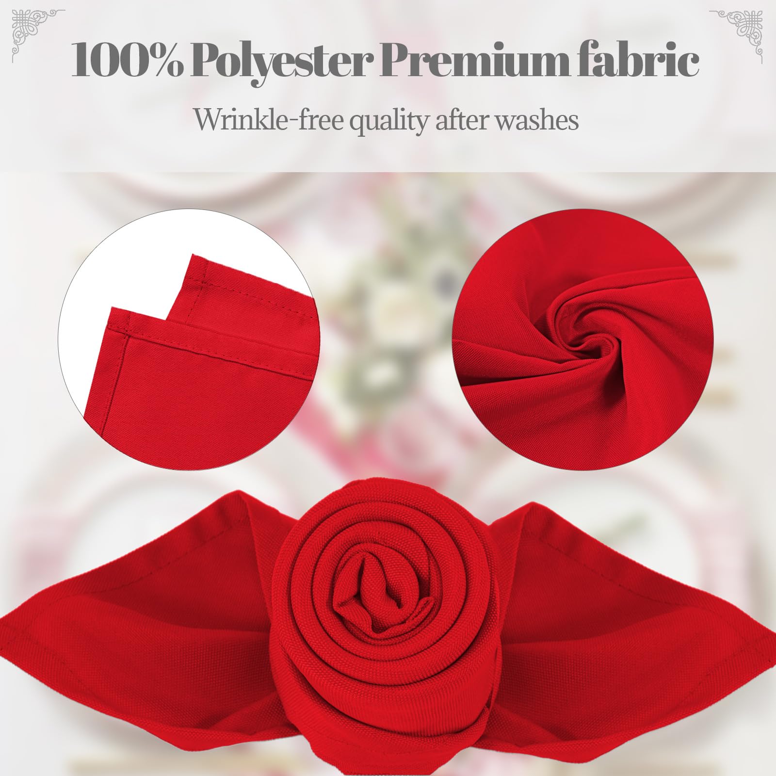 PLOYMONO Red Heavy Duty Cloth Napkins - 17 x 17 Inch Solid Washable Polyester Dinner Napkins - Set of 8 Napkins with Hemmed Edges - Great for Weddings  Parties  Banquets Dinner & More