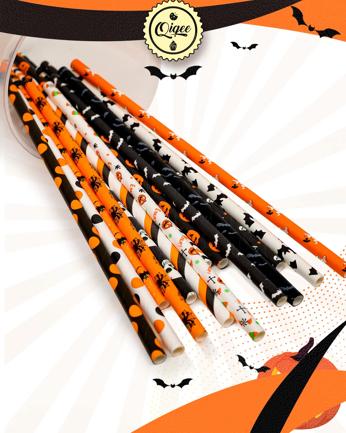Halloween Paper Straws For Drinking Disposable Straws 150Pcs Disposable Straws Bulk(10 Pattern) Qiqee