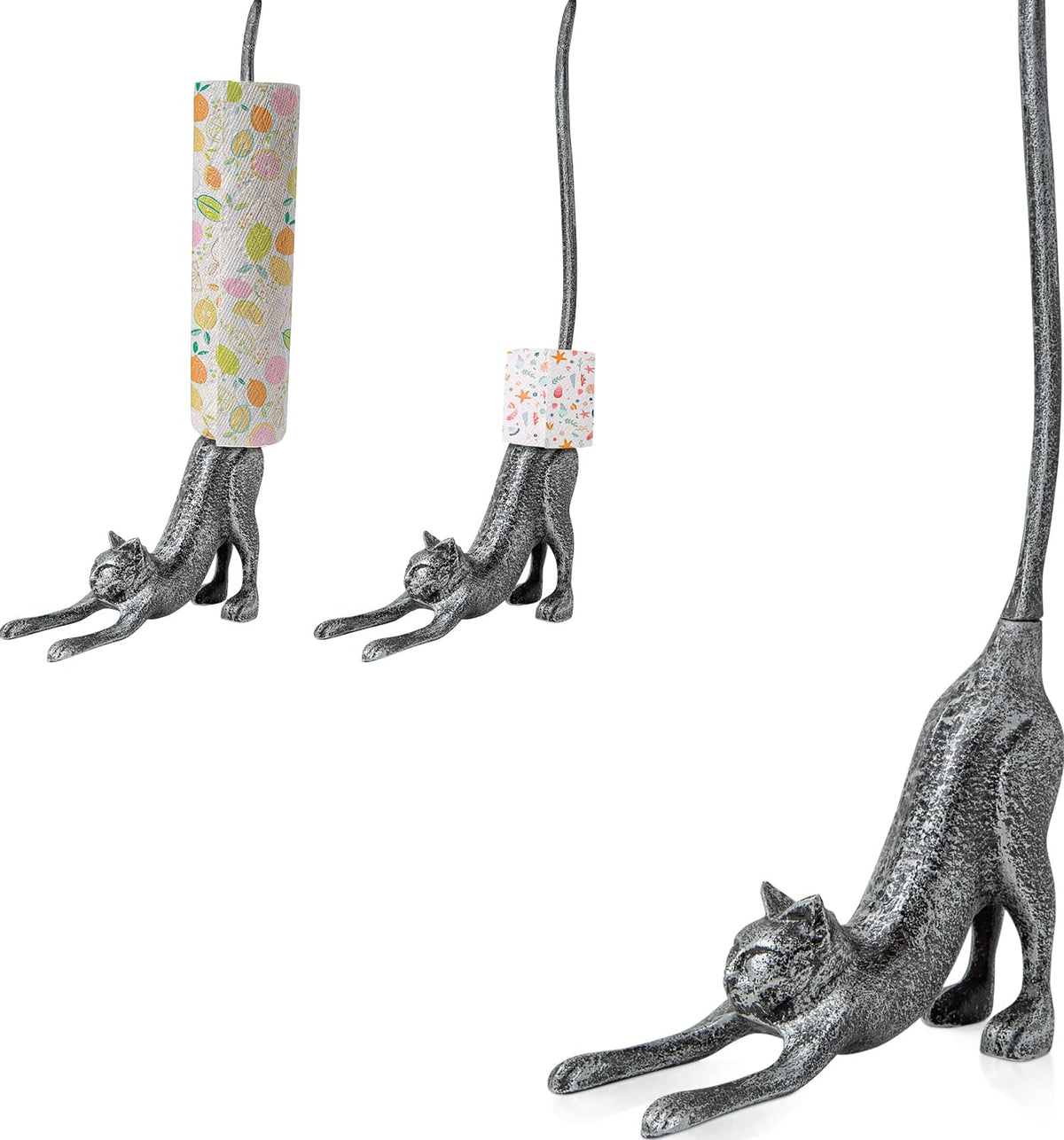 Yoga Cat Decorative Paper Towel Holder Or Toilet Paper Holder By Comfify - Adorable Downward Dog Pose Kitty- Cast Iron Paper Tow