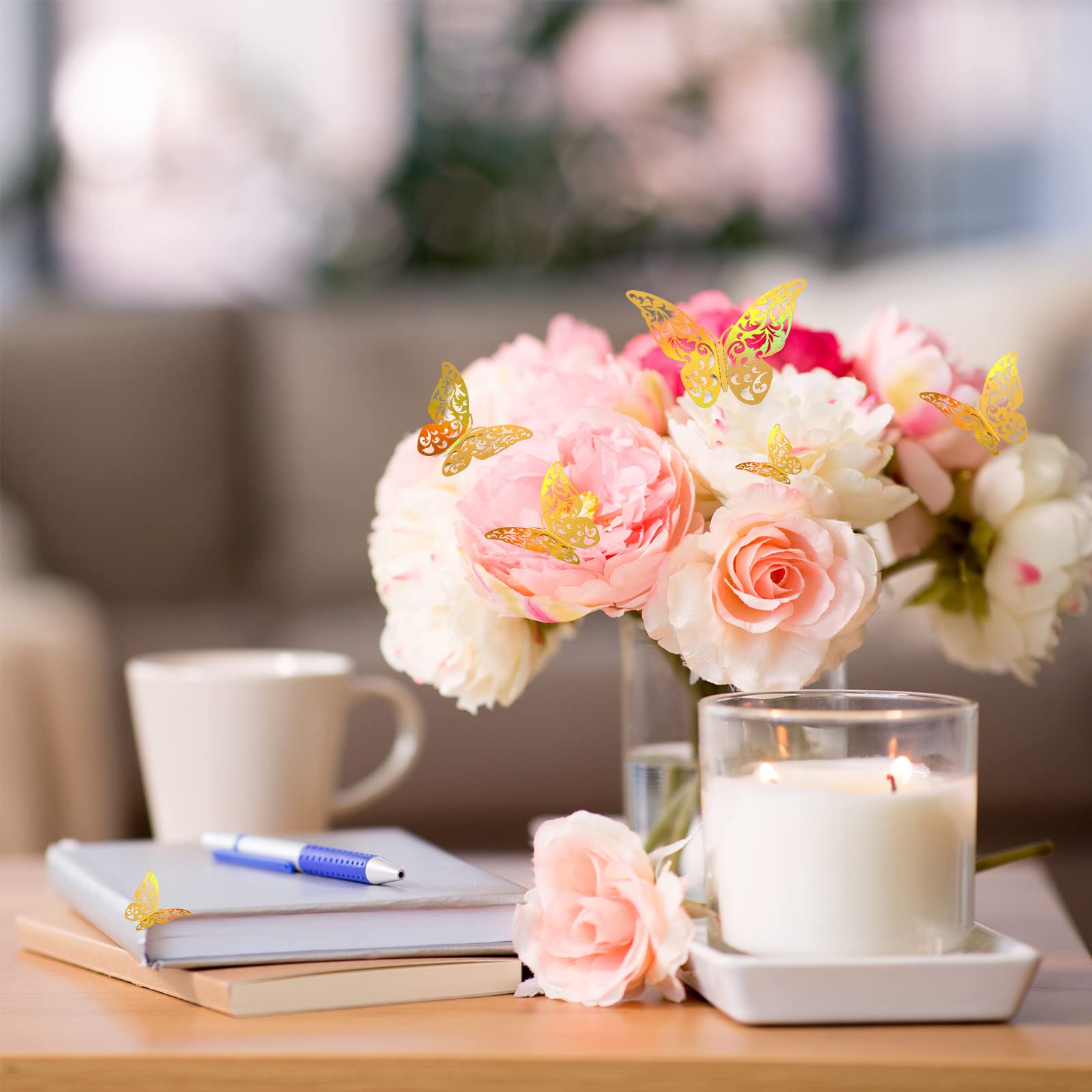 Somotersea 24Pcs 3D Butterfly Wall Decor Removable Butterfly Decals Monarch Butterfly Stickers For Girls Kids Bedroom Decoration