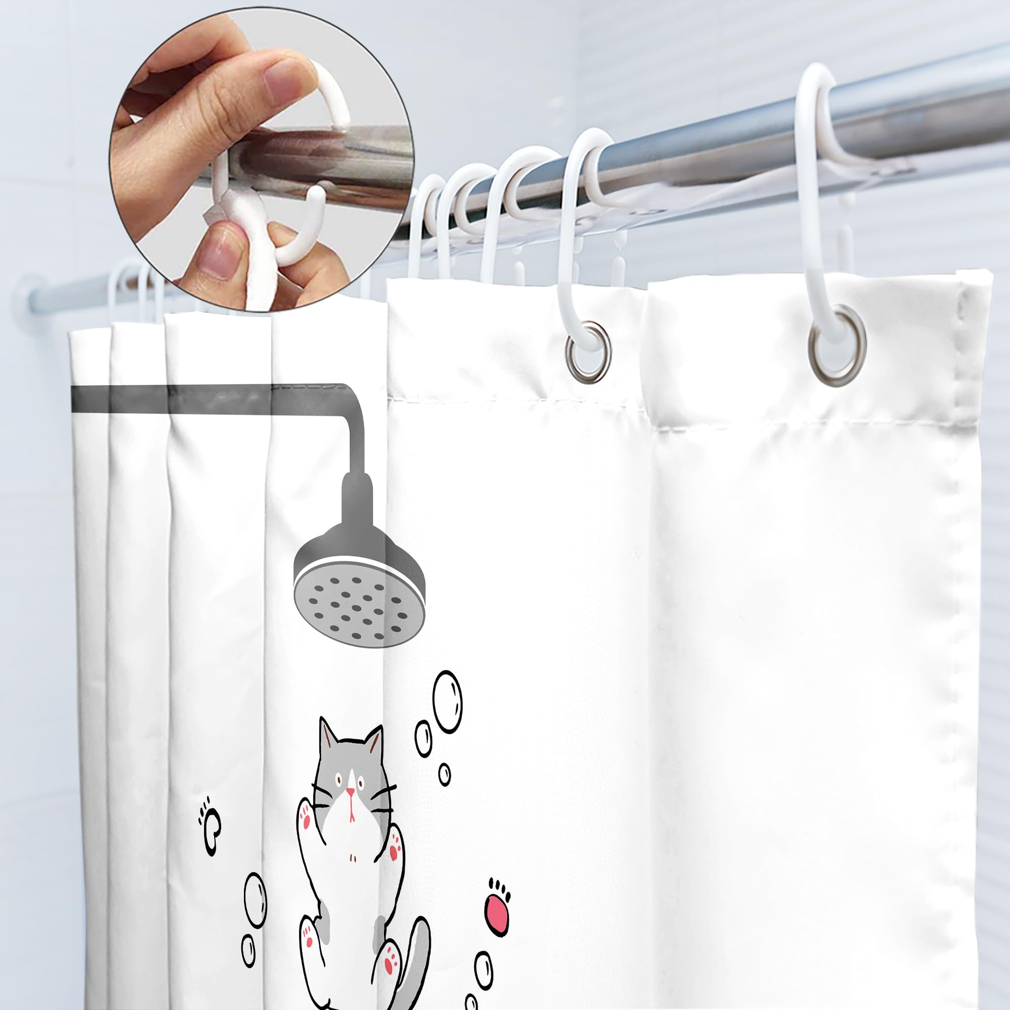 Svbright Cute Cats Shower Curtain 60Wx72L Inch Kids Cartoon Animal Funny Raining Hilarious Lovely Pets Playing Water Kawaii Girl