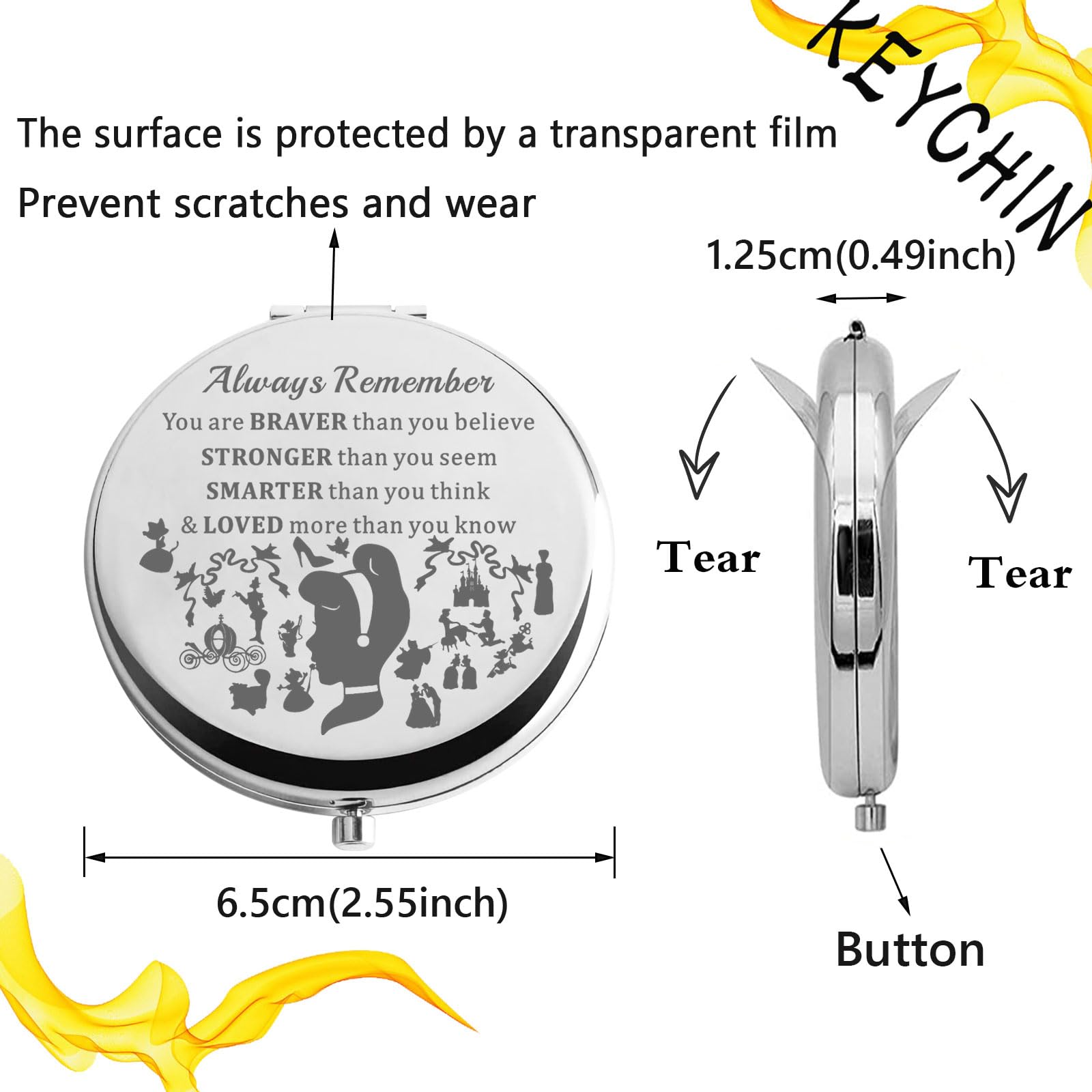 Keychin Princess Blue Dress Pocket Fairy Tale Fans Gifts You Are Braver Stronger Smarter Than You Think Compact Mirror For Women