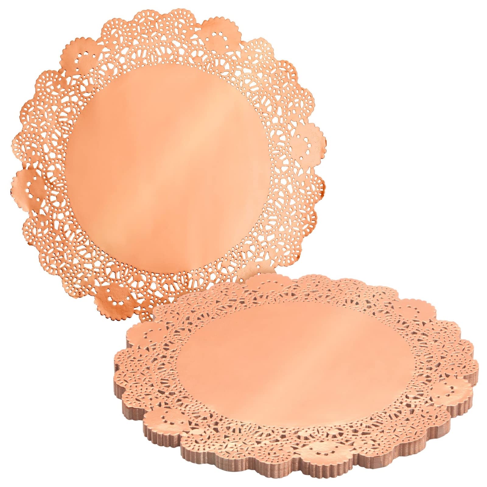 Juvale 100 Pack Metallic Copper Orange Placemats, Round Paper Lace Doilies For Place Settings, Desserts, Formal Events (10 In)