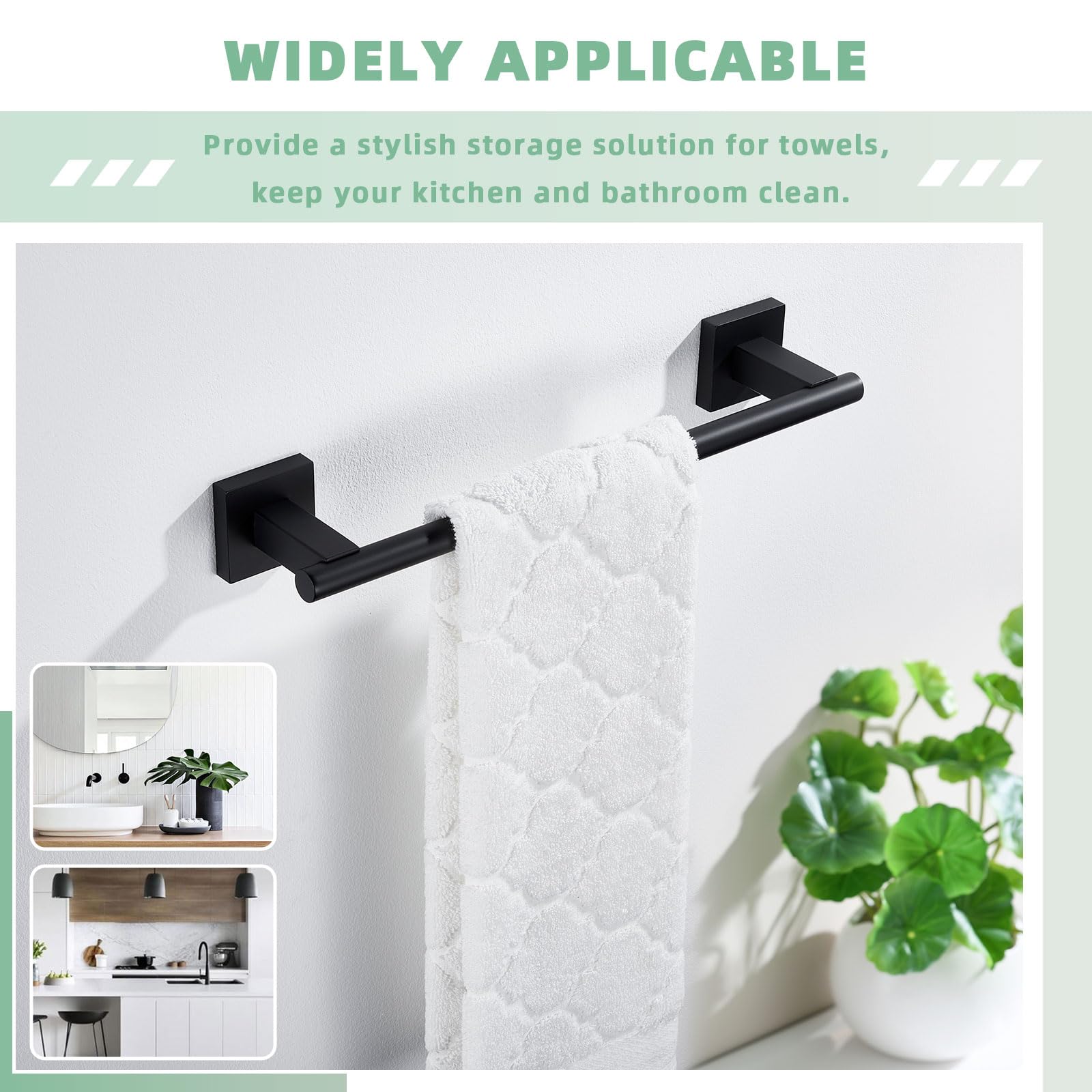 Suyar Matte Black Bathroom Towel Holder, Sus 304 Stainless Steel Short Hand Towel Bar For Wall, 13.78 Inch
