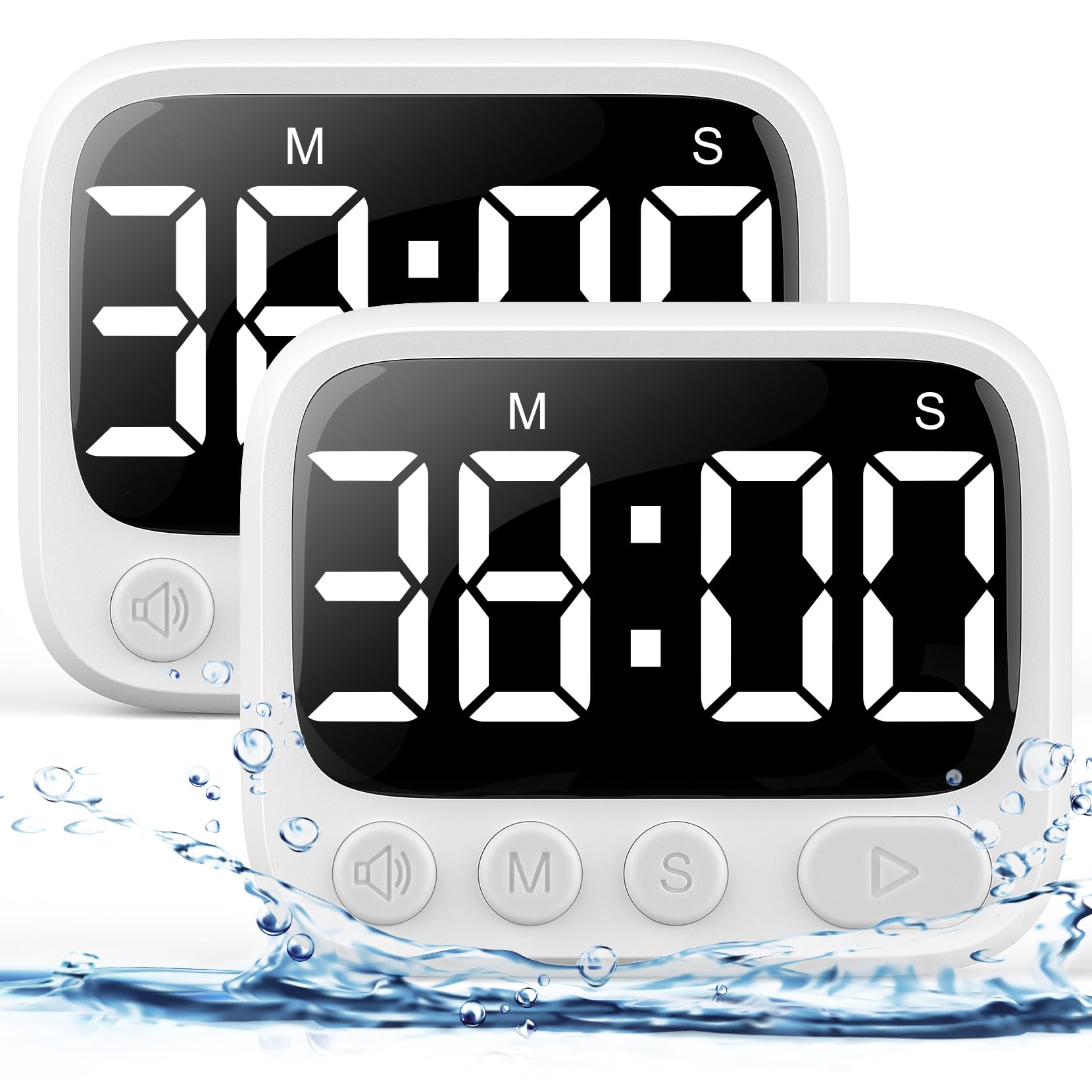 Haukinix Shower Timer Waterproof Bathroom Timer Toilet Timer Digital Kitchen Timer Wall Mount, Study Timer W/Foldable Stand, Cou