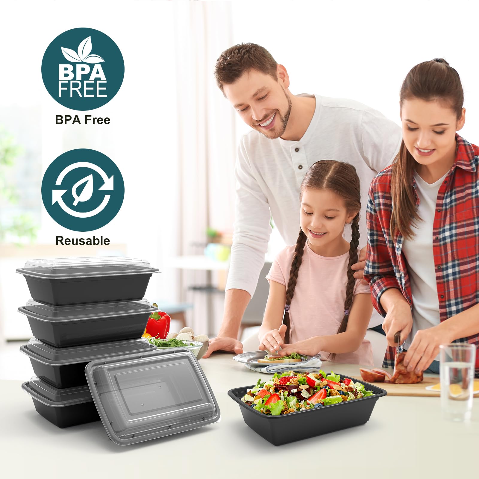 Wgcc Meal Prep Containers, 50 Pack Extra-Thick Food Storage Containers With Lids, Disposable & Reusable Plastic Bento Lunch Box,